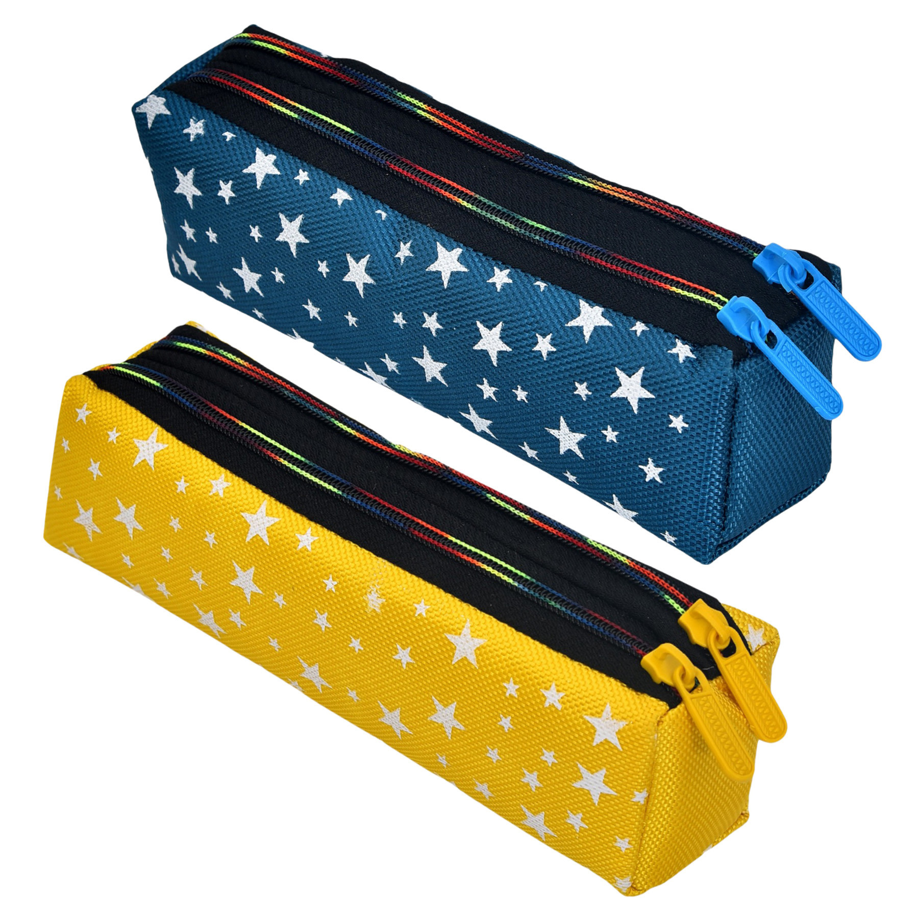 Kuber Industries Pencil Pouch | Rexine Stationary Pouch | Pencil Utility Pouch | School Pencil Case for Kids | Pen-Pencil Box for Kids | 2 Zipper Pencil Organizer | Star Pencil Pouch | Pack of 2 | Multi