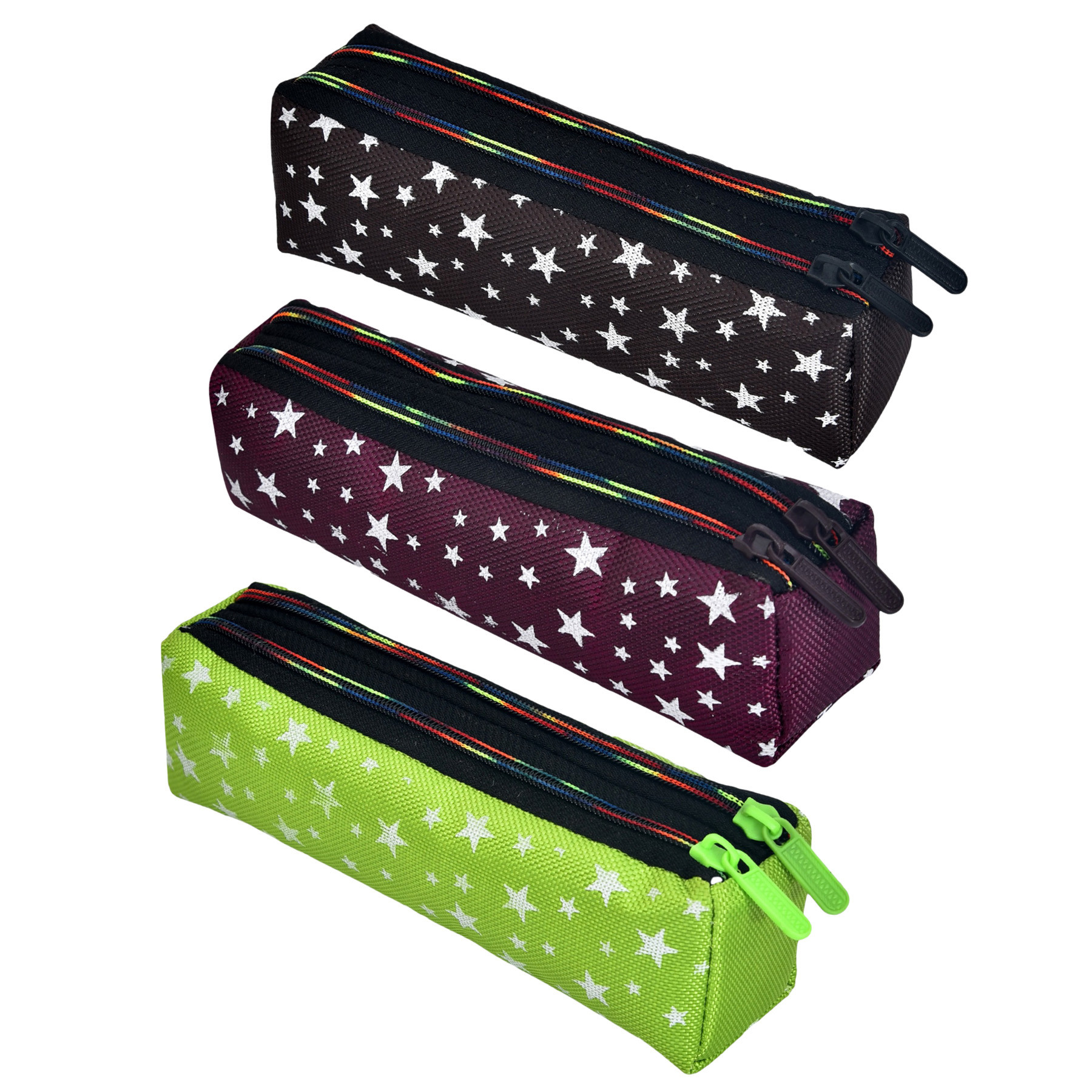 Kuber Industries Pencil Pouch | Rexine Stationary Pouch | Pencil Utility Pouch | School Pencil Case for Kids | Pen-Pencil Box for Kids | 2 Zipper Pencil Organizer | Star Pencil Pouch | Pack of 3 | Multi