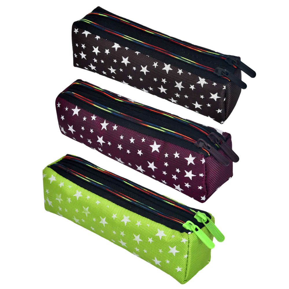 Kuber Industries Pencil Pouch | Rexine Stationary Pouch | Pencil Utility Pouch | School Pencil Case for Kids | Pen-Pencil Box for Kids | 2 Zipper Pencil Organizer | Star Pencil Pouch | Pack of 3 | Multi