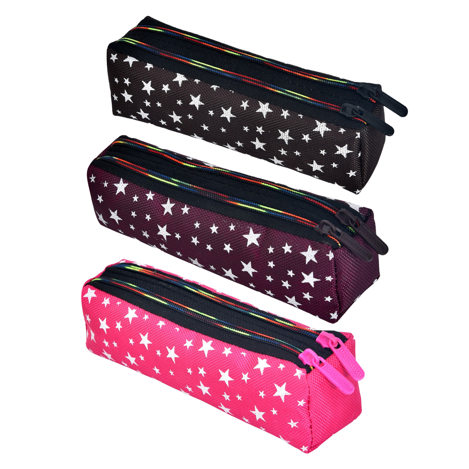 Kuber Industries Pencil Pouch | Rexine Stationary Pouch | Pencil Utility Pouch | School Pencil Case for Kids | Pen-Pencil Box for Kids | 2 Zipper Pencil Organizer | Star Pencil Pouch | Pack of 3 | Multi