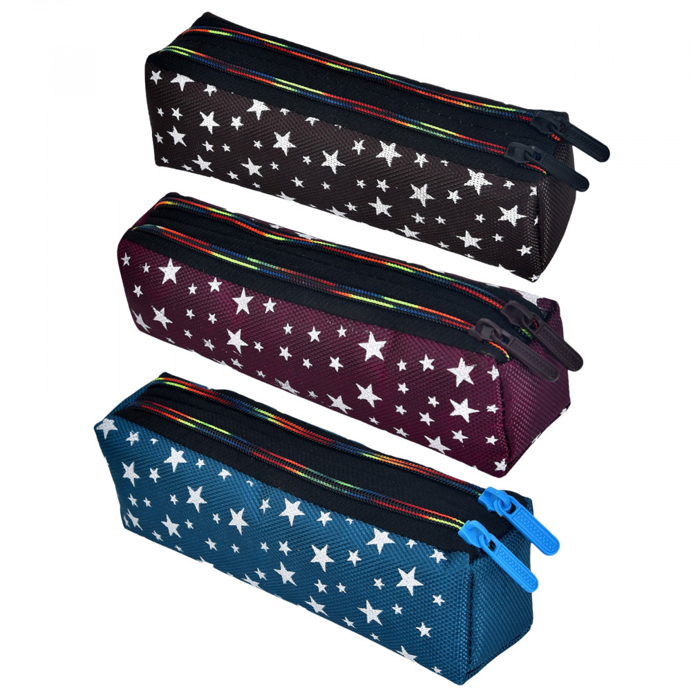 Kuber Industries Pencil Pouch | Rexine Stationary Pouch | Pencil Utility Pouch | School Pencil Case for Kids | Pen-Pencil Box for Kids | 2 Zipper Pencil Organizer | Star Pencil Pouch | Pack of 3 | Multi