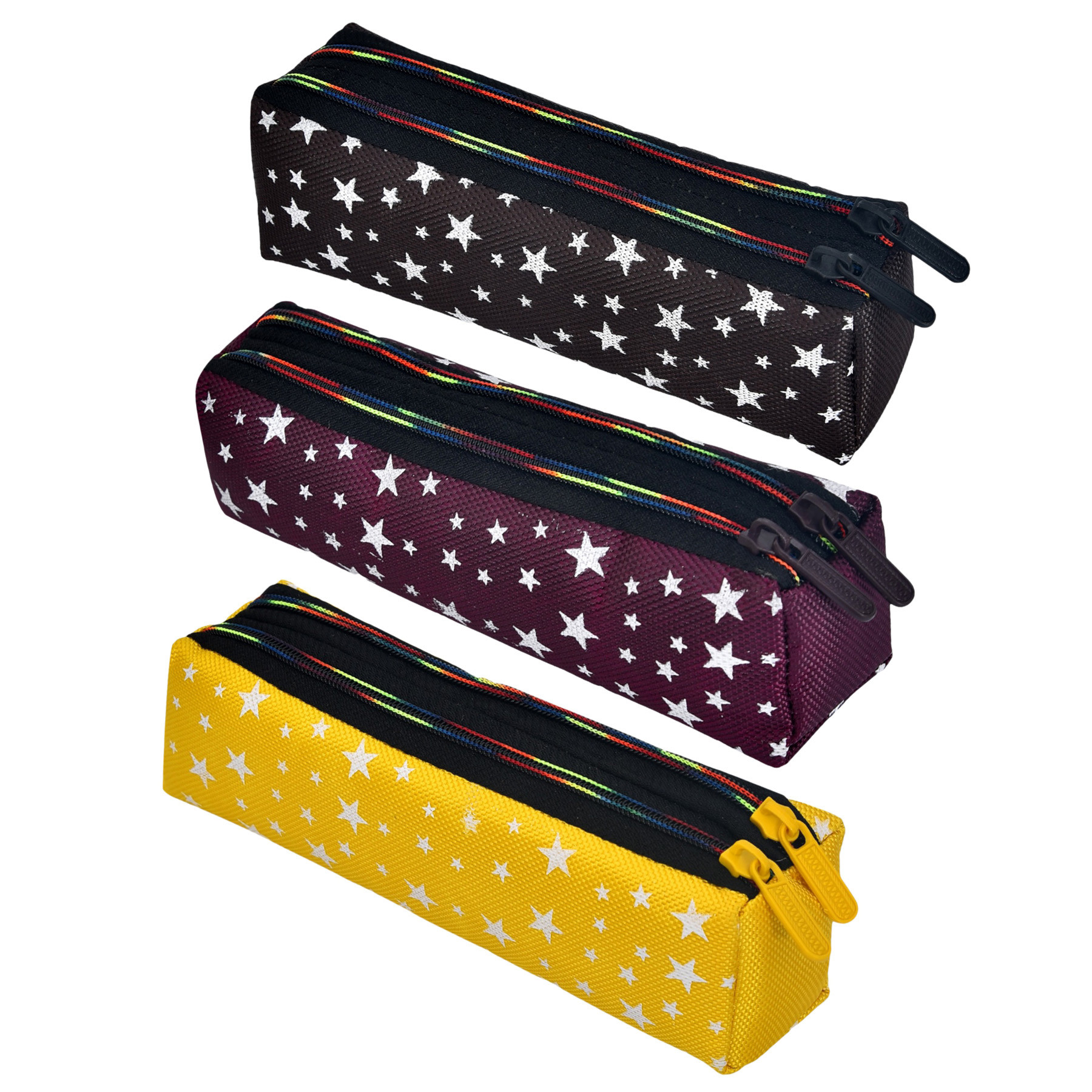 Kuber Industries Pencil Pouch | Rexine Stationary Pouch | Pencil Utility Pouch | School Pencil Case for Kids | Pen-Pencil Box for Kids | 2 Zipper Pencil Organizer | Star Pencil Pouch | Pack of 3 | Multi