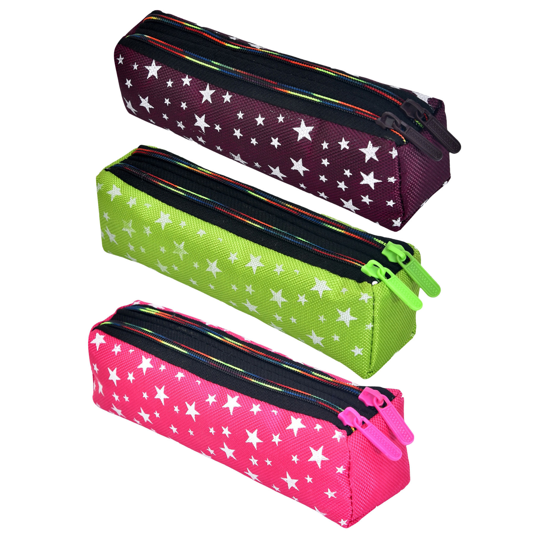 Kuber Industries Pencil Pouch | Rexine Stationary Pouch | Pencil Utility Pouch | School Pencil Case for Kids | Pen-Pencil Box for Kids | 2 Zipper Pencil Organizer | Star Pencil Pouch | Pack of 3 | Multi
