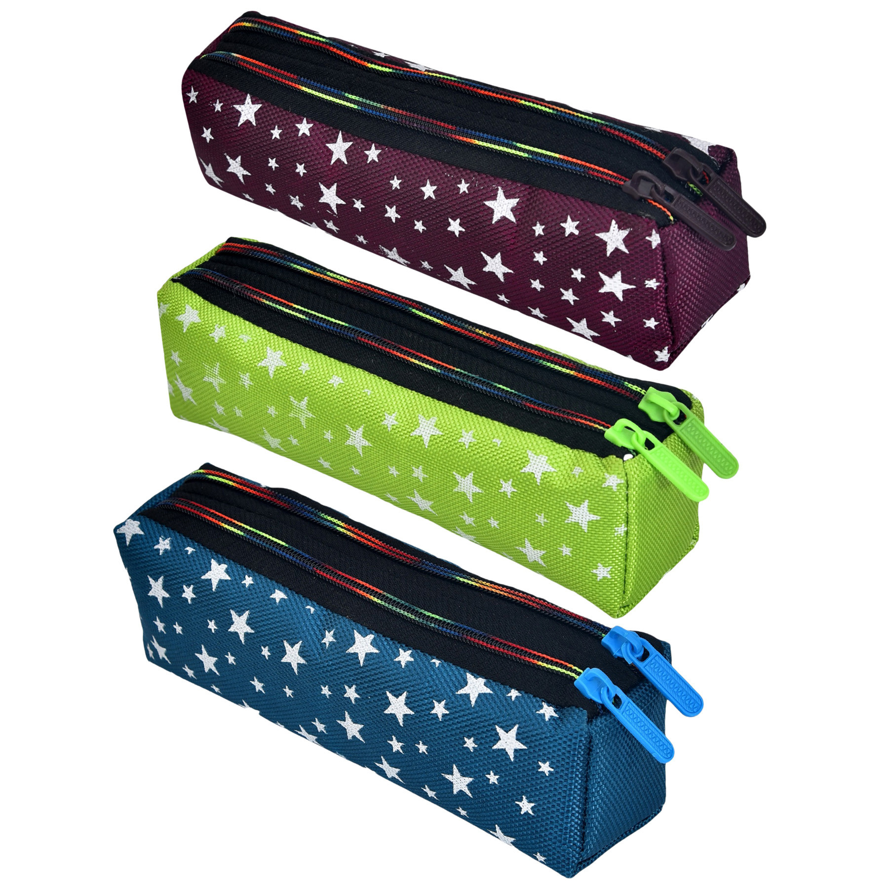 Kuber Industries Pencil Pouch | Rexine Stationary Pouch | Pencil Utility Pouch | School Pencil Case for Kids | Pen-Pencil Box for Kids | 2 Zipper Pencil Organizer | Star Pencil Pouch | Pack of 3 | Multi