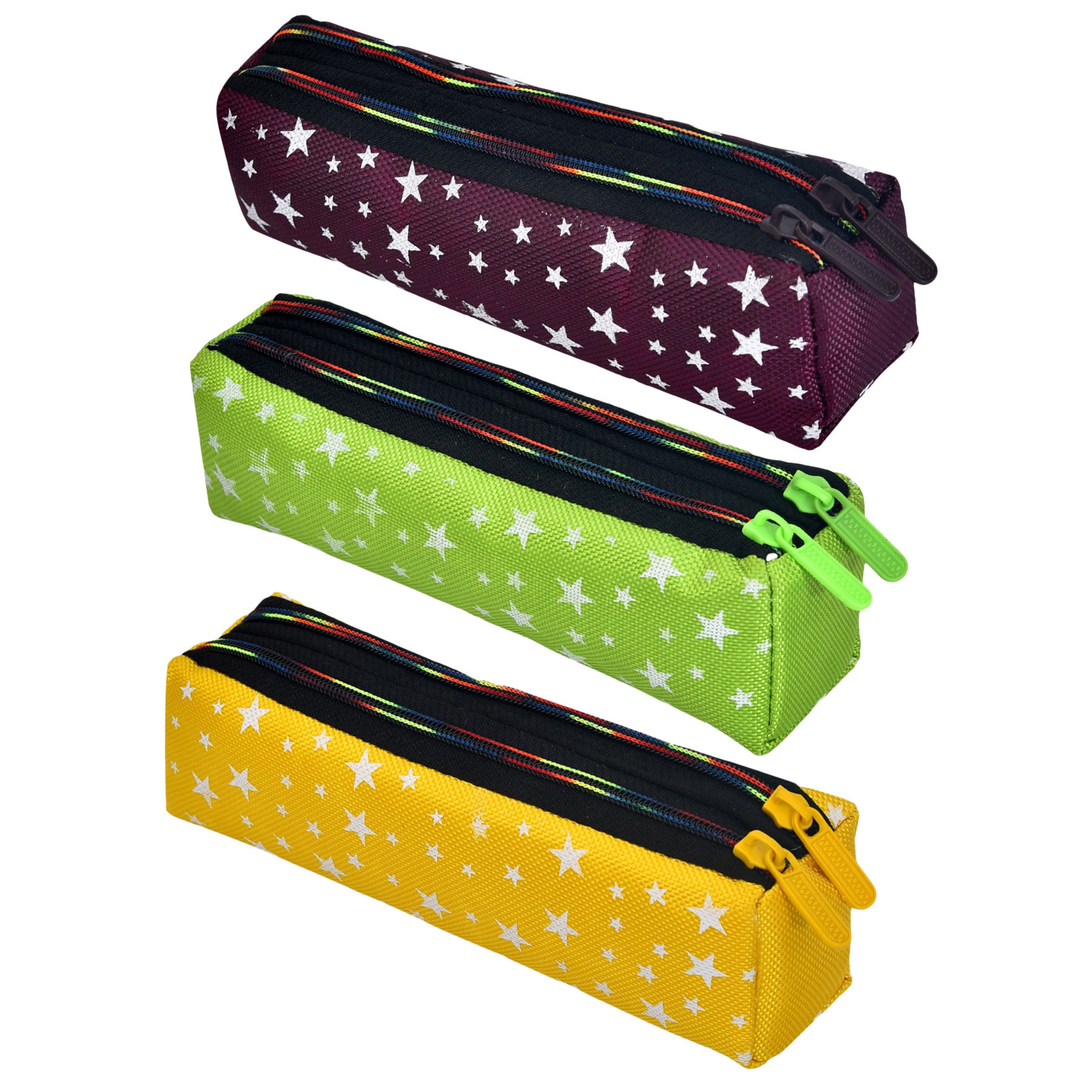 Kuber Industries Pencil Pouch | Rexine Stationary Pouch | Pencil Utility Pouch | School Pencil Case for Kids | Pen-Pencil Box for Kids | 2 Zipper Pencil Organizer | Star Pencil Pouch | Pack of 3 | Multi