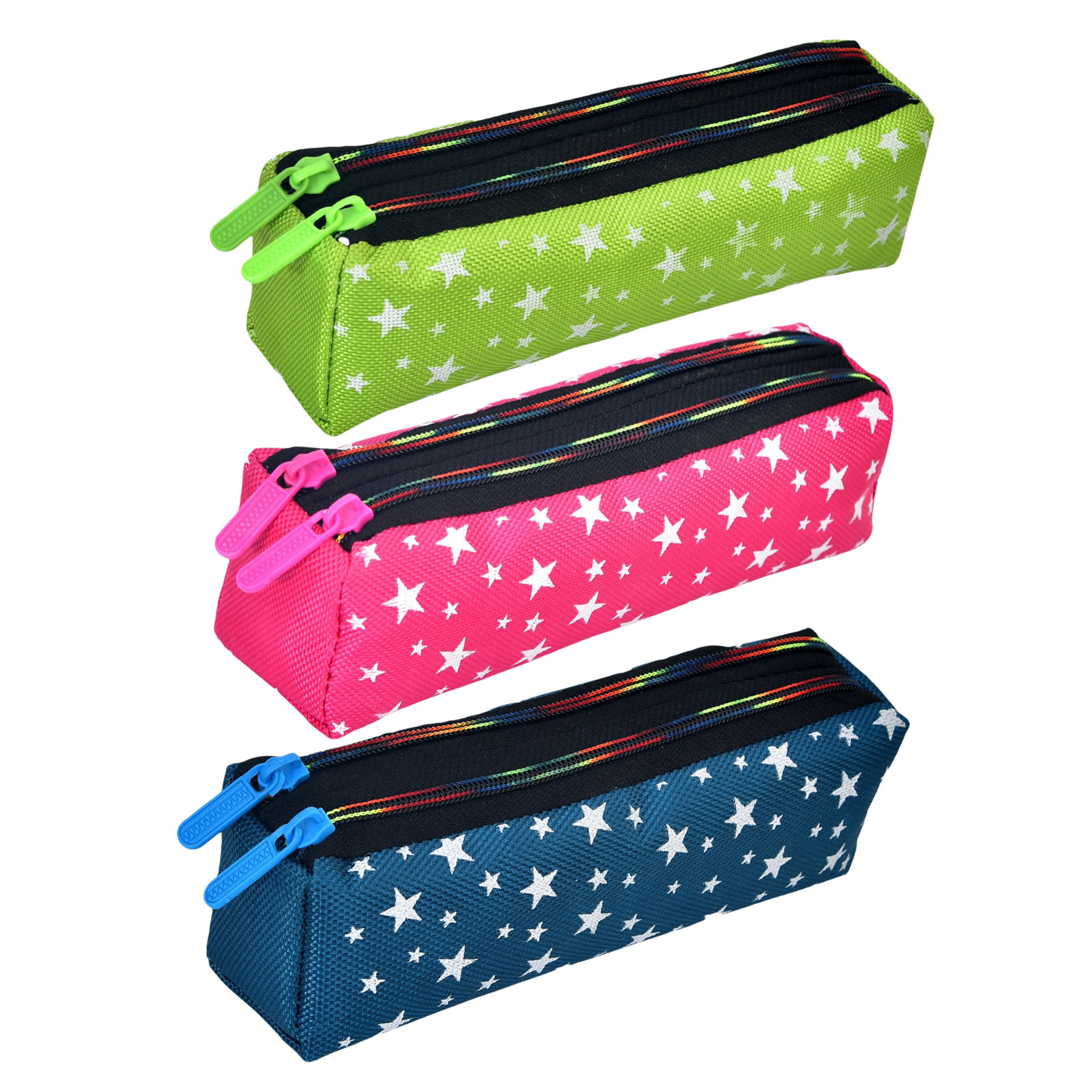 Kuber Industries Pencil Pouch | Rexine Stationary Pouch | Pencil Utility Pouch | School Pencil Case for Kids | Pen-Pencil Box for Kids | 2 Zipper Pencil Organizer | Star Pencil Pouch | Pack of 3 | Multi