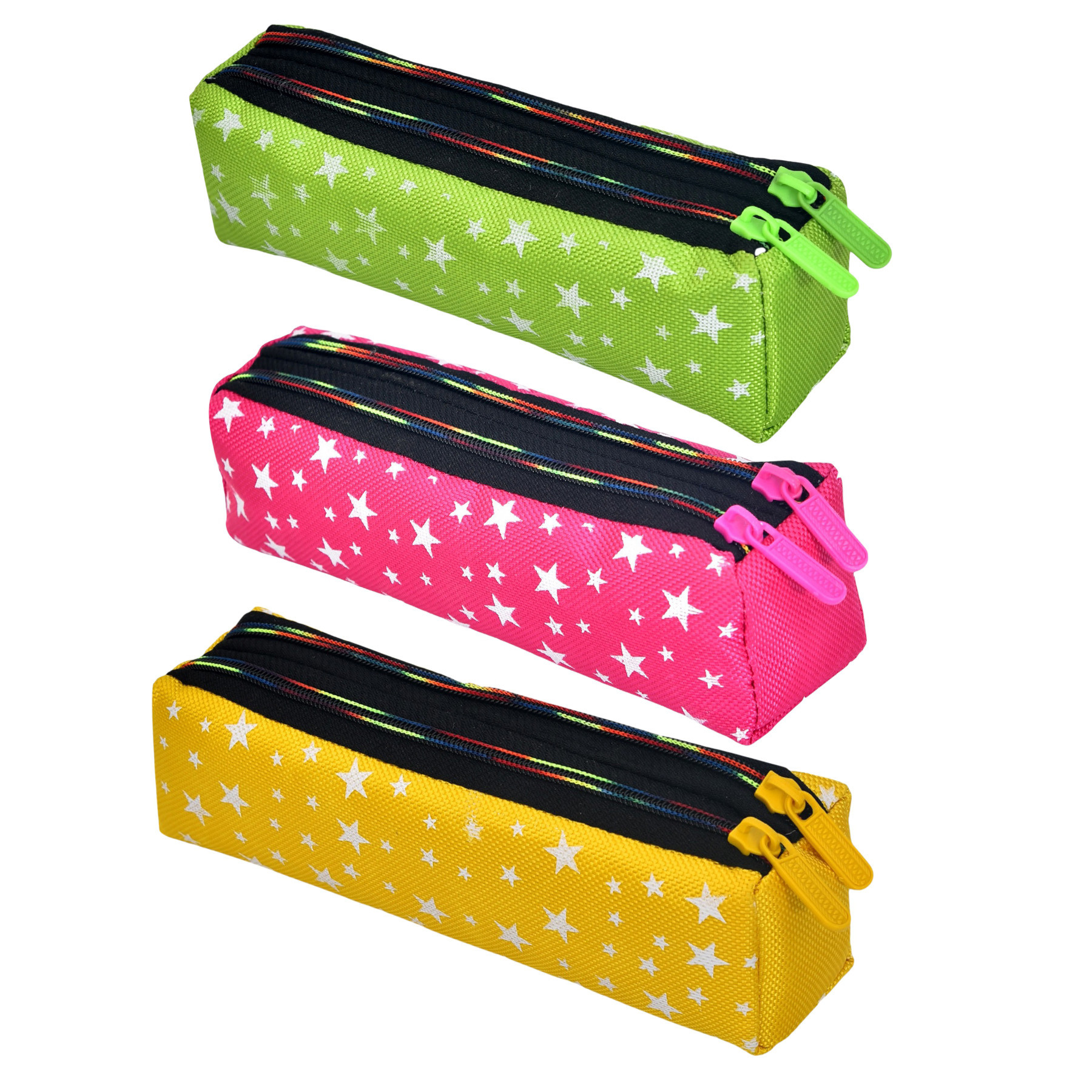 Kuber Industries Pencil Pouch | Rexine Stationary Pouch | Pencil Utility Pouch | School Pencil Case for Kids | Pen-Pencil Box for Kids | 2 Zipper Pencil Organizer | Star Pencil Pouch | Pack of 3 | Multi