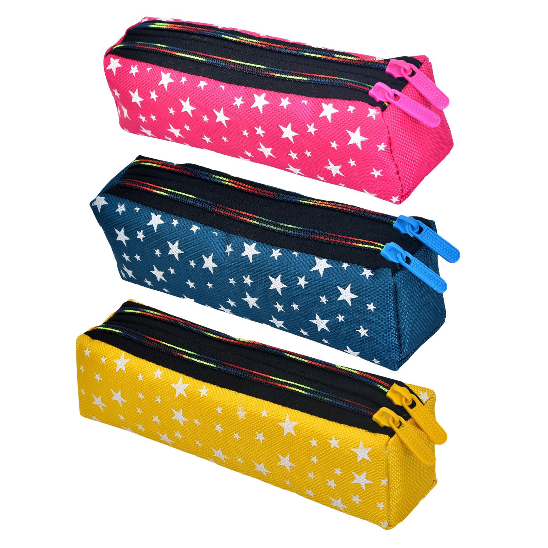 Kuber Industries Pencil Pouch | Rexine Stationary Pouch | Pencil Utility Pouch | School Pencil Case for Kids | Pen-Pencil Box for Kids | 2 Zipper Pencil Organizer | Star Pencil Pouch | Pack of 3 | Multi