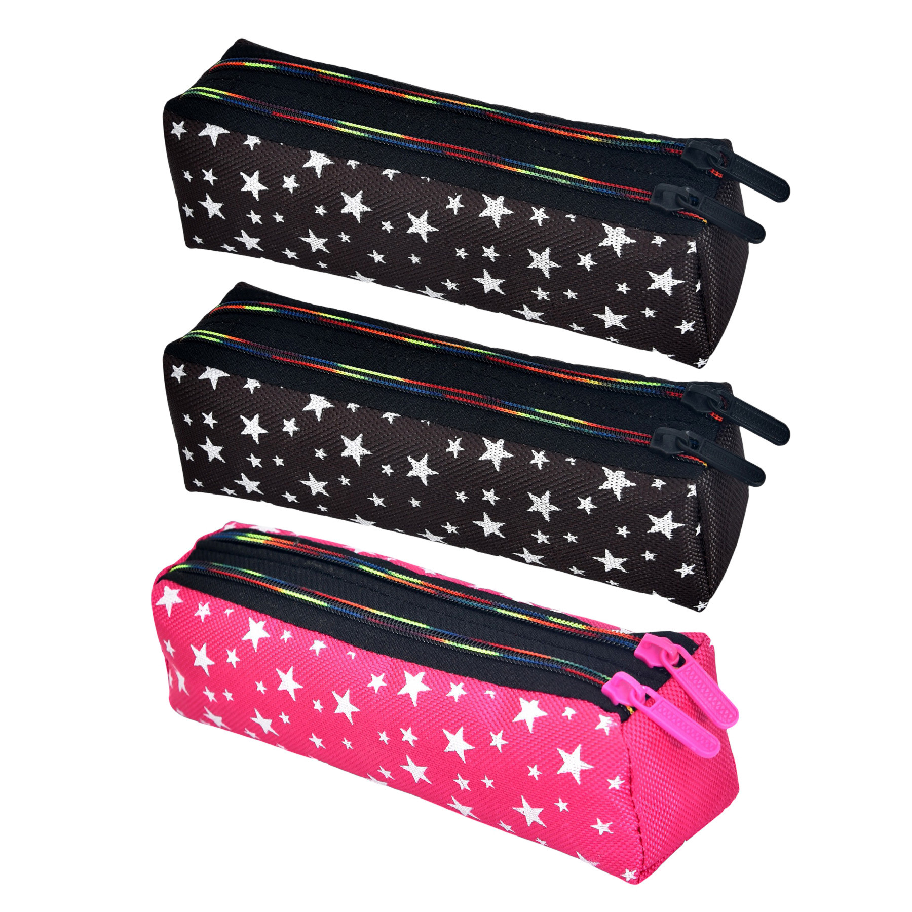 Kuber Industries Pencil Pouch | Rexine Stationary Pouch | Pencil Utility Pouch | School Pencil Case for Kids | Pen-Pencil Box for Kids | 2 Zipper Pencil Organizer | Star Pencil Pouch | Pack of 3 | Multi