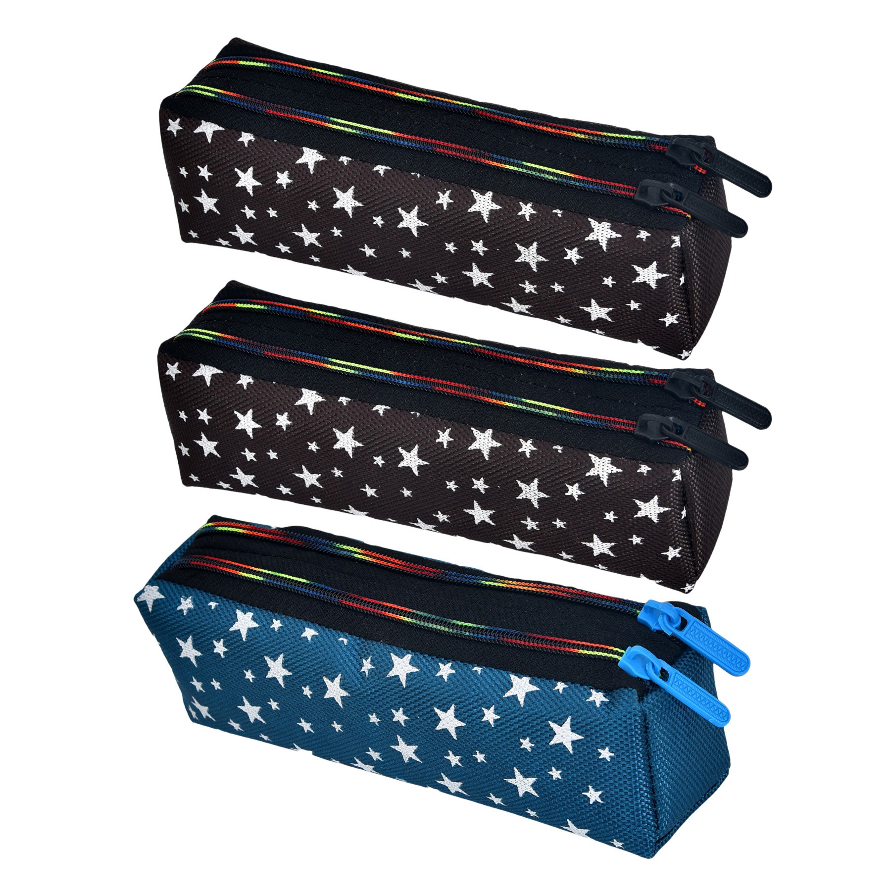 Kuber Industries Pencil Pouch | Rexine Stationary Pouch | Pencil Utility Pouch | School Pencil Case for Kids | Pen-Pencil Box for Kids | 2 Zipper Pencil Organizer | Star Pencil Pouch | Pack of 3 | Multi