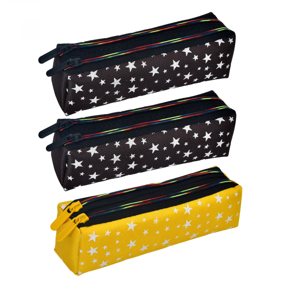 Kuber Industries Pencil Pouch | Rexine Stationary Pouch | Pencil Utility Pouch | School Pencil Case for Kids | Pen-Pencil Box for Kids | 2 Zipper Pencil Organizer | Star Pencil Pouch | Pack of 3 | Multi