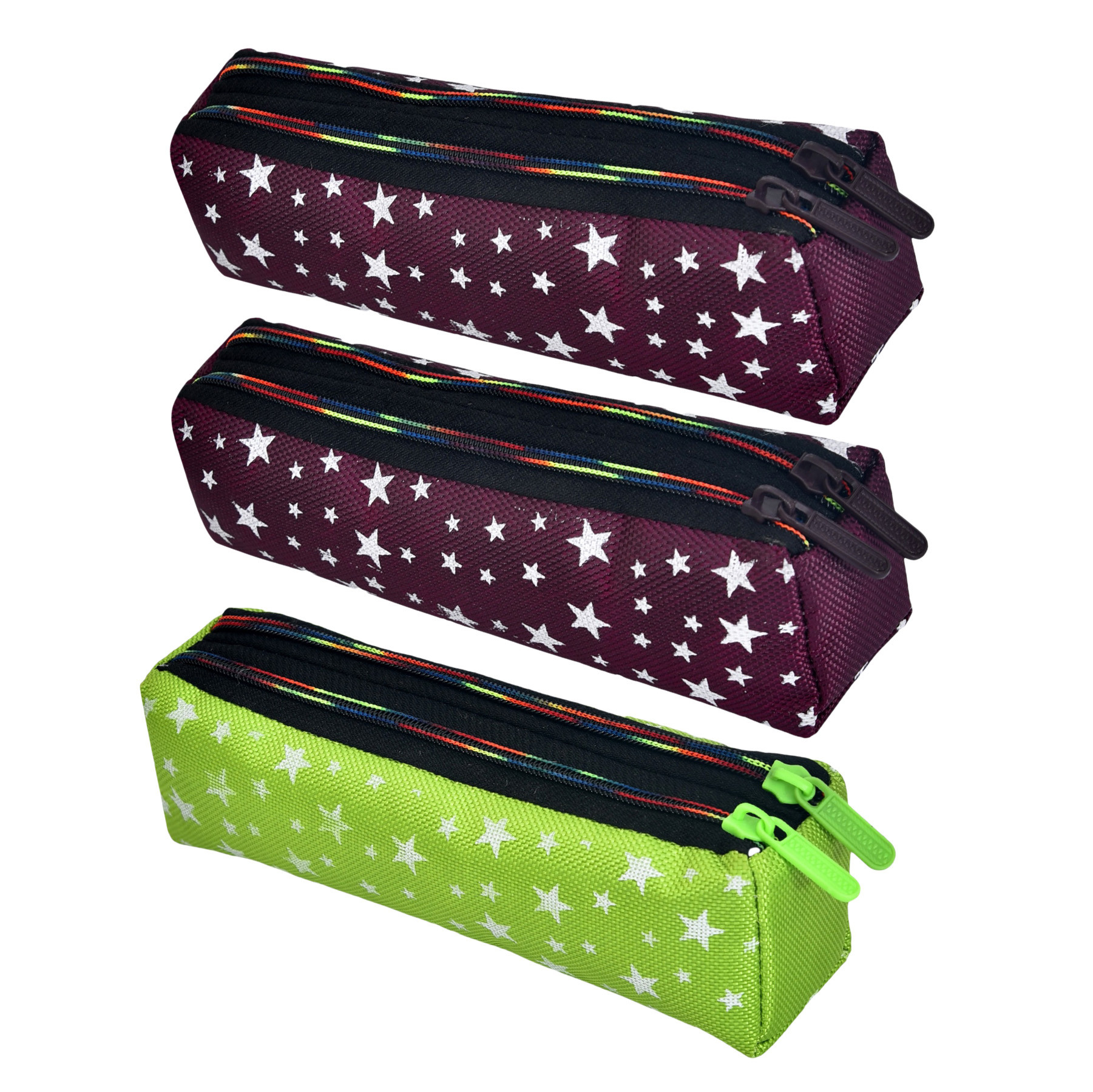 Kuber Industries Pencil Pouch | Rexine Stationary Pouch | Pencil Utility Pouch | School Pencil Case for Kids | Pen-Pencil Box for Kids | 2 Zipper Pencil Organizer | Star Pencil Pouch | Pack of 3 | Multi