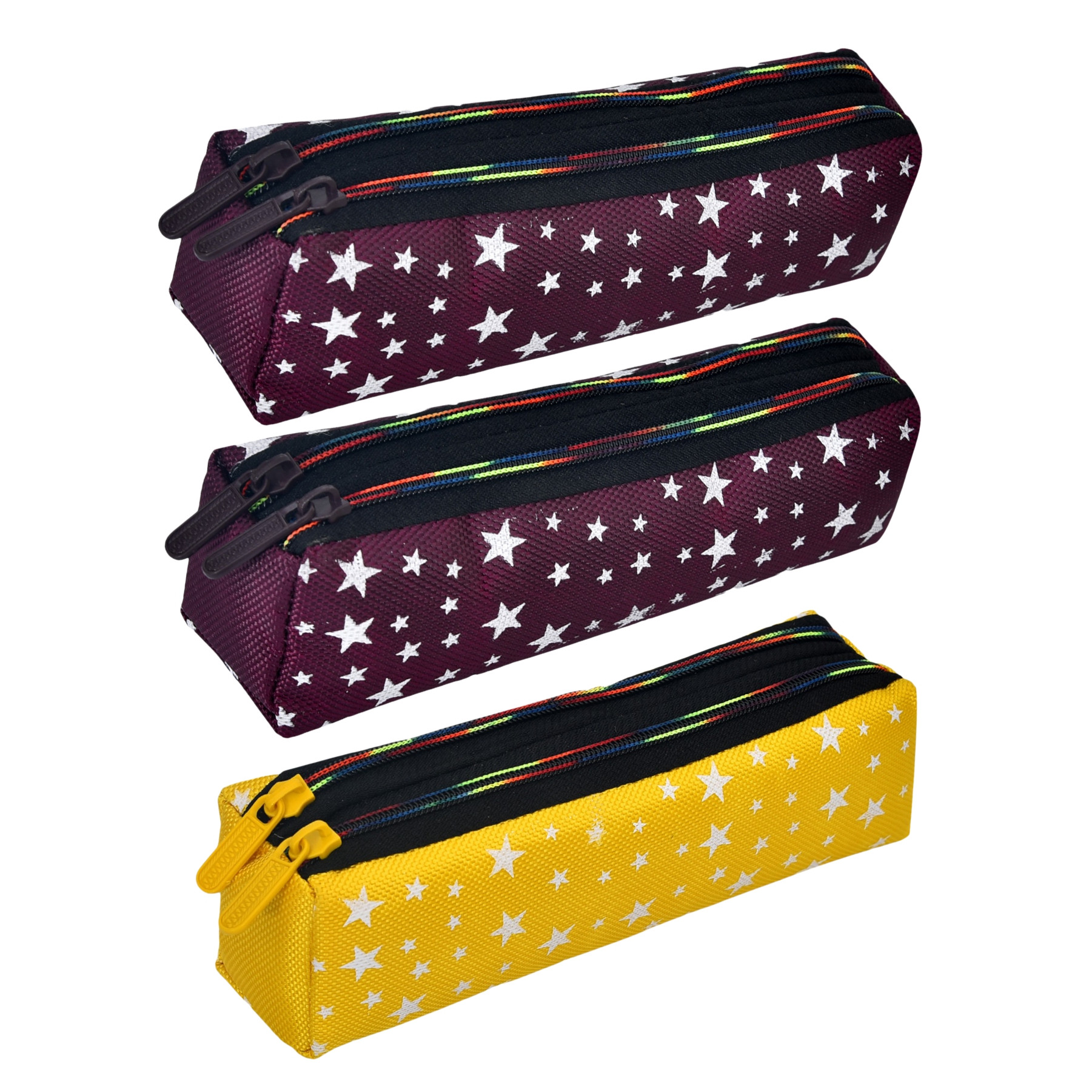 Kuber Industries Pencil Pouch | Rexine Stationary Pouch | Pencil Utility Pouch | School Pencil Case for Kids | Pen-Pencil Box for Kids | 2 Zipper Pencil Organizer | Star Pencil Pouch | Pack of 3 | Multi