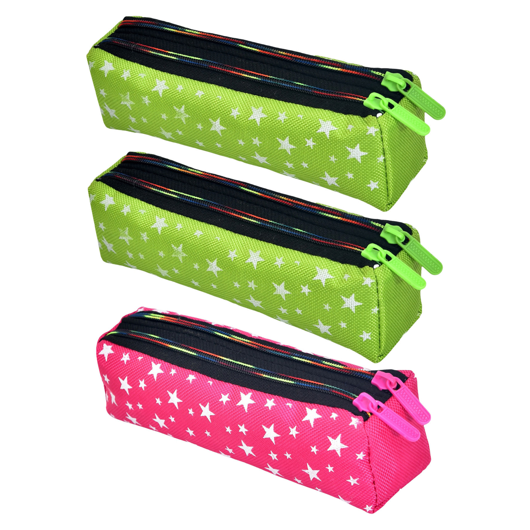 Kuber Industries Pencil Pouch | Rexine Stationary Pouch | Pencil Utility Pouch | School Pencil Case for Kids | Pen-Pencil Box for Kids | 2 Zipper Pencil Organizer | Star Pencil Pouch | Pack of 3 | Multi