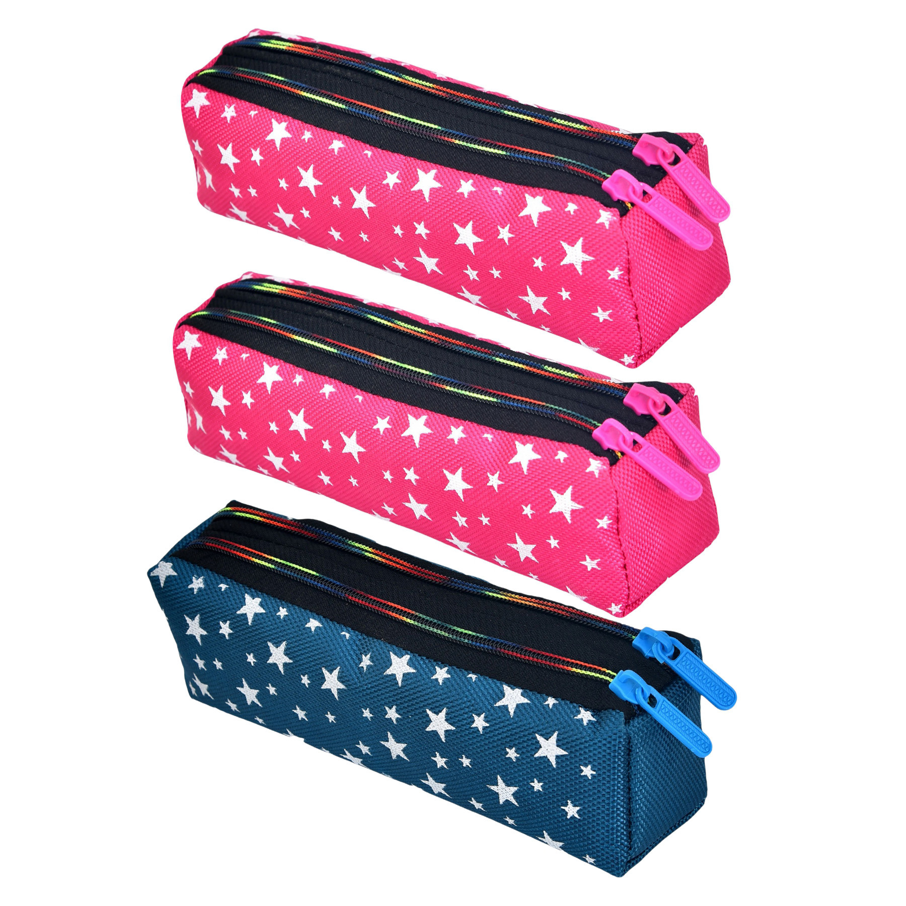 Kuber Industries Pencil Pouch | Rexine Stationary Pouch | Pencil Utility Pouch | School Pencil Case for Kids | Pen-Pencil Box for Kids | 2 Zipper Pencil Organizer | Star Pencil Pouch | Pack of 3 | Multi