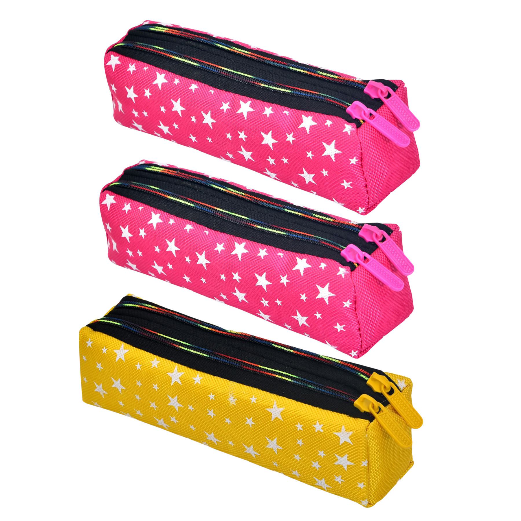 Kuber Industries Pencil Pouch | Rexine Stationary Pouch | Pencil Utility Pouch | School Pencil Case for Kids | Pen-Pencil Box for Kids | 2 Zipper Pencil Organizer | Star Pencil Pouch | Pack of 3 | Multi