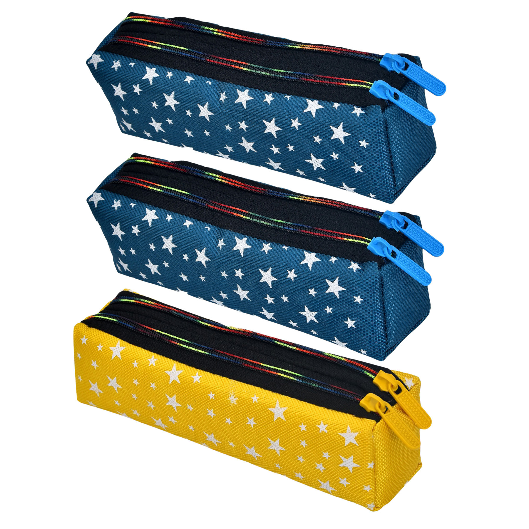 Kuber Industries Pencil Pouch | Rexine Stationary Pouch | Pencil Utility Pouch | School Pencil Case for Kids | Pen-Pencil Box for Kids | 2 Zipper Pencil Organizer | Star Pencil Pouch | Pack of 3 | Multi