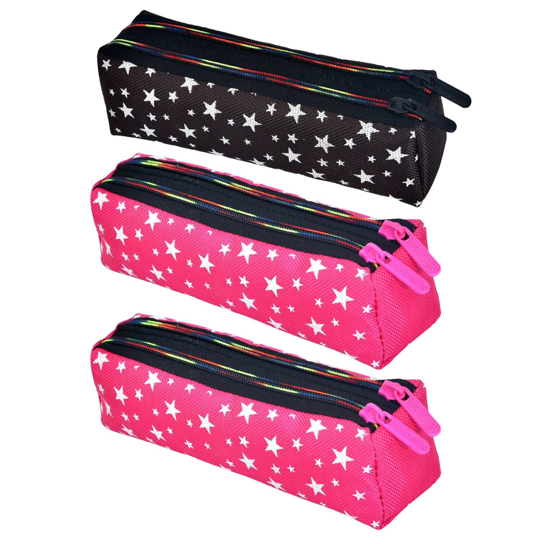 Kuber Industries Pencil Pouch | Rexine Stationary Pouch | Pencil Utility Pouch | School Pencil Case for Kids | Pen-Pencil Box for Kids | 2 Zipper Pencil Organizer | Star Pencil Pouch | Pack of 3 | Multi
