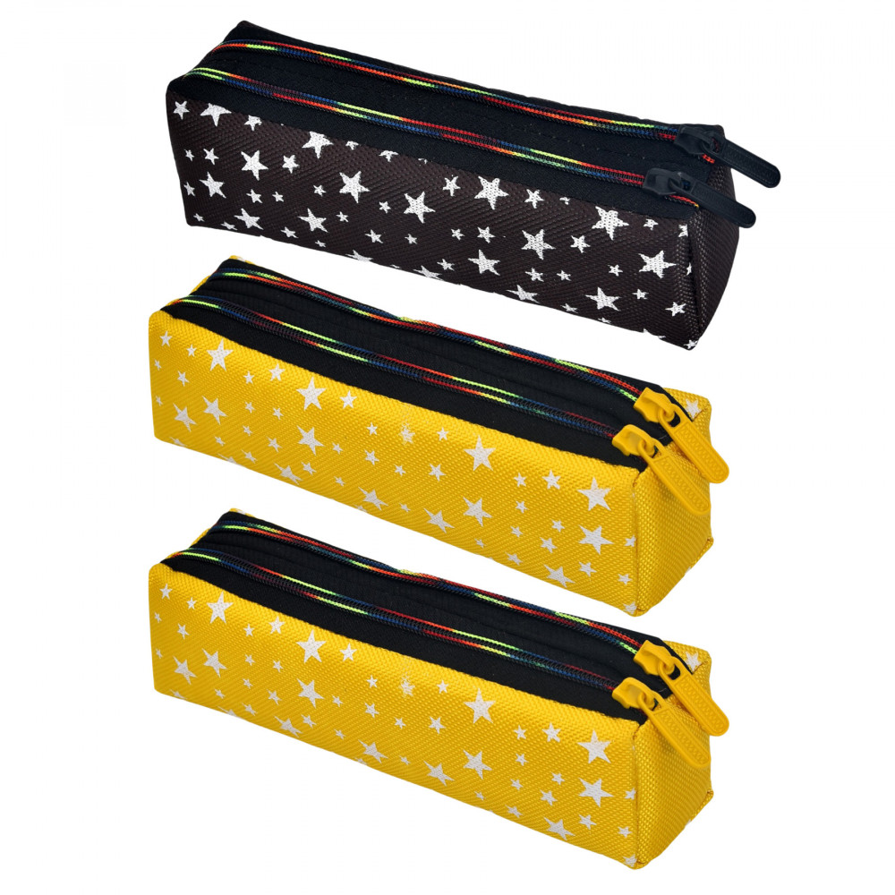 Kuber Industries Pencil Pouch | Rexine Stationary Pouch | Pencil Utility Pouch | School Pencil Case for Kids | Pen-Pencil Box for Kids | 2 Zipper Pencil Organizer | Star Pencil Pouch | Pack of 3 | Multi