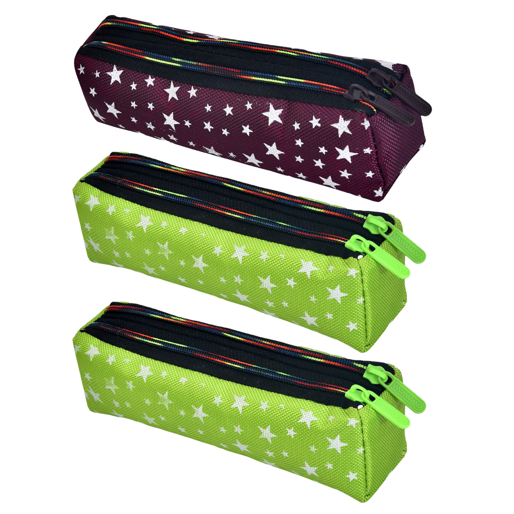 Kuber Industries Pencil Pouch | Rexine Stationary Pouch | Pencil Utility Pouch | School Pencil Case for Kids | Pen-Pencil Box for Kids | 2 Zipper Pencil Organizer | Star Pencil Pouch | Pack of 3 | Multi