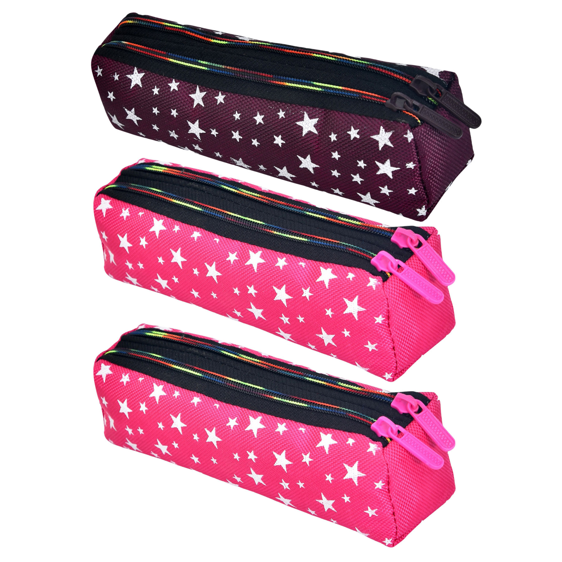 Kuber Industries Pencil Pouch | Rexine Stationary Pouch | Pencil Utility Pouch | School Pencil Case for Kids | Pen-Pencil Box for Kids | 2 Zipper Pencil Organizer | Star Pencil Pouch | Pack of 3 | Multi