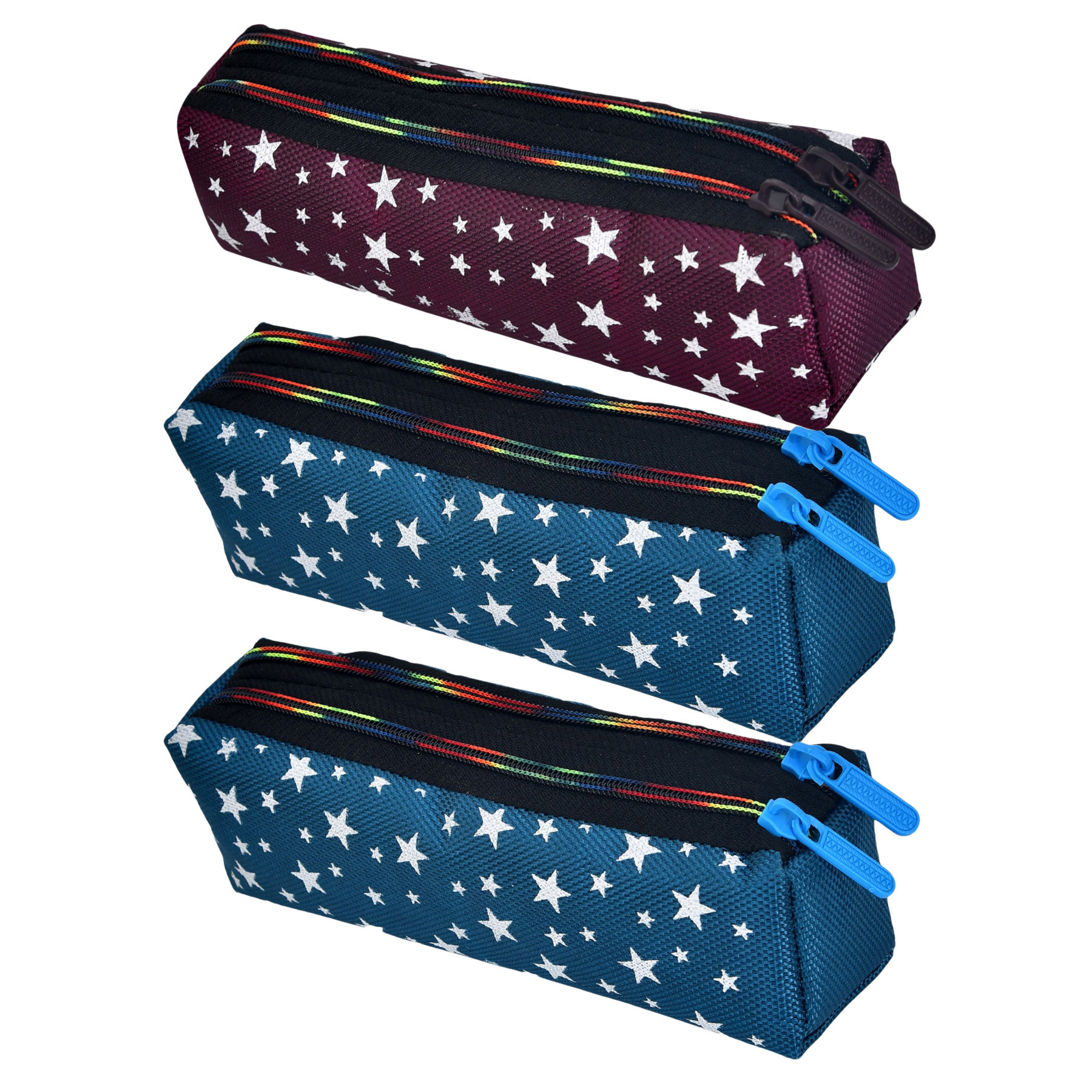 Kuber Industries Pencil Pouch | Rexine Stationary Pouch | Pencil Utility Pouch | School Pencil Case for Kids | Pen-Pencil Box for Kids | 2 Zipper Pencil Organizer | Star Pencil Pouch | Pack of 3 | Multi