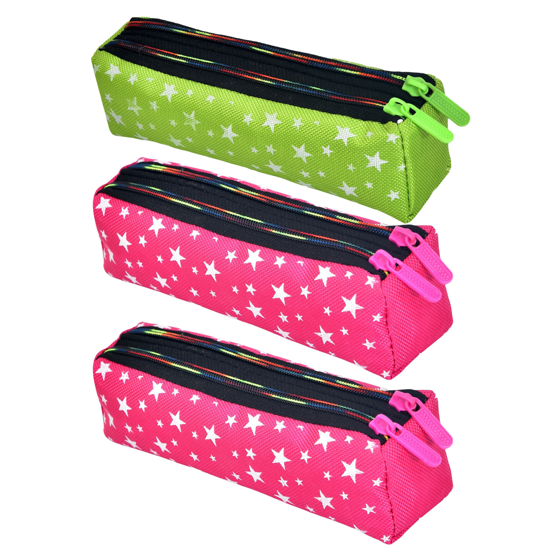 Kuber Industries Pencil Pouch | Rexine Stationary Pouch | Pencil Utility Pouch | School Pencil Case for Kids | Pen-Pencil Box for Kids | 2 Zipper Pencil Organizer | Star Pencil Pouch | Pack of 3 | Multi