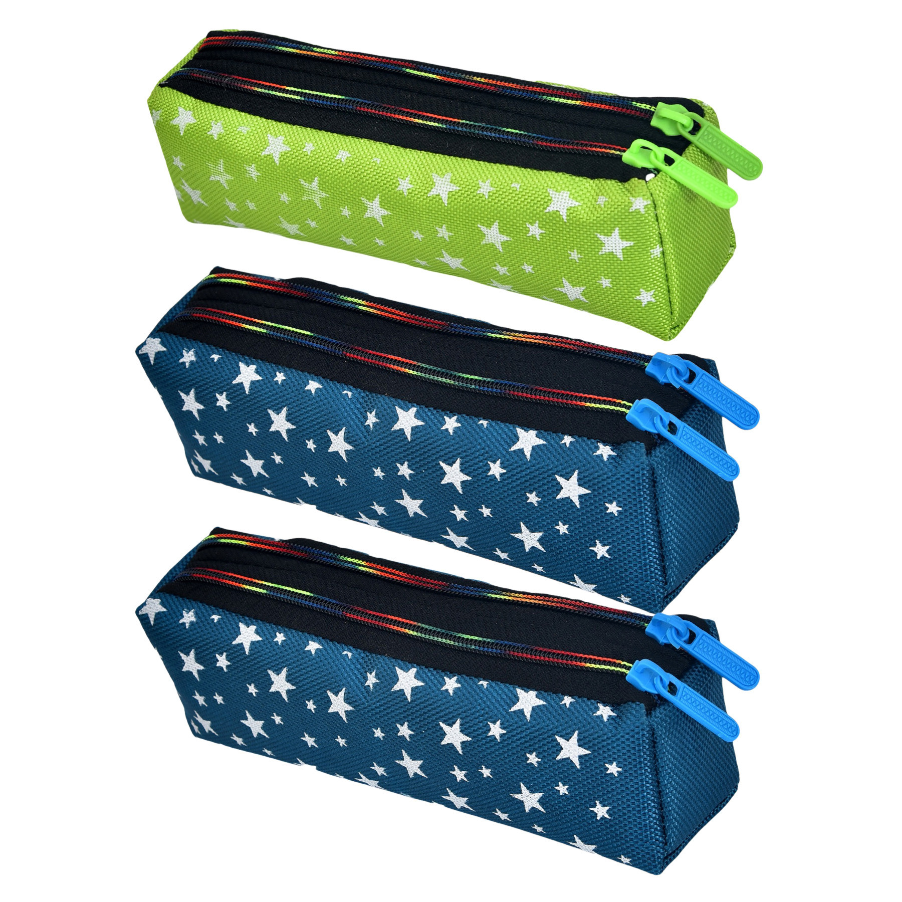 Kuber Industries Pencil Pouch | Rexine Stationary Pouch | Pencil Utility Pouch | School Pencil Case for Kids | Pen-Pencil Box for Kids | 2 Zipper Pencil Organizer | Star Pencil Pouch | Pack of 3 | Multi