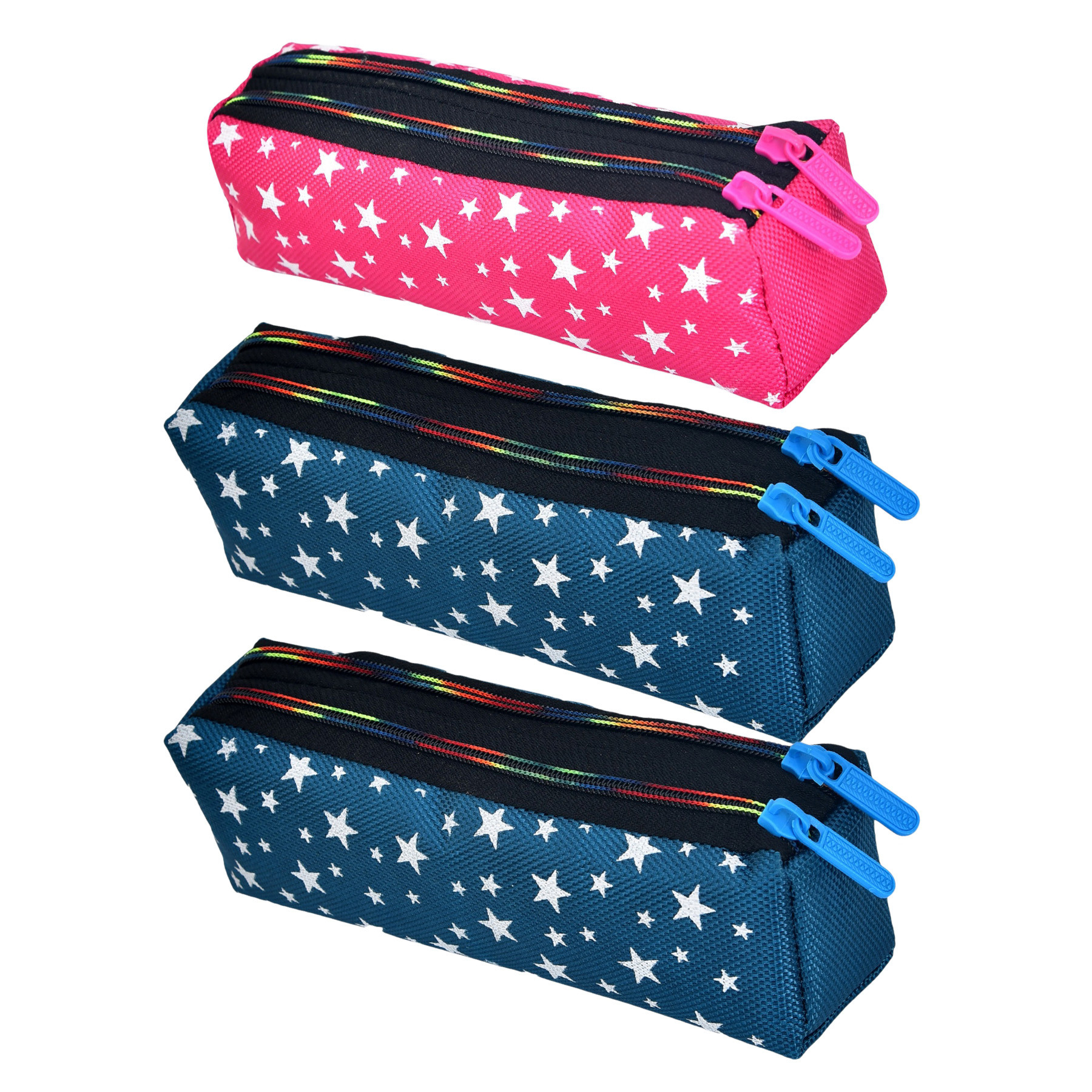 Kuber Industries Pencil Pouch | Rexine Stationary Pouch | Pencil Utility Pouch | School Pencil Case for Kids | Pen-Pencil Box for Kids | 2 Zipper Pencil Organizer | Star Pencil Pouch | Pack of 3 | Multi