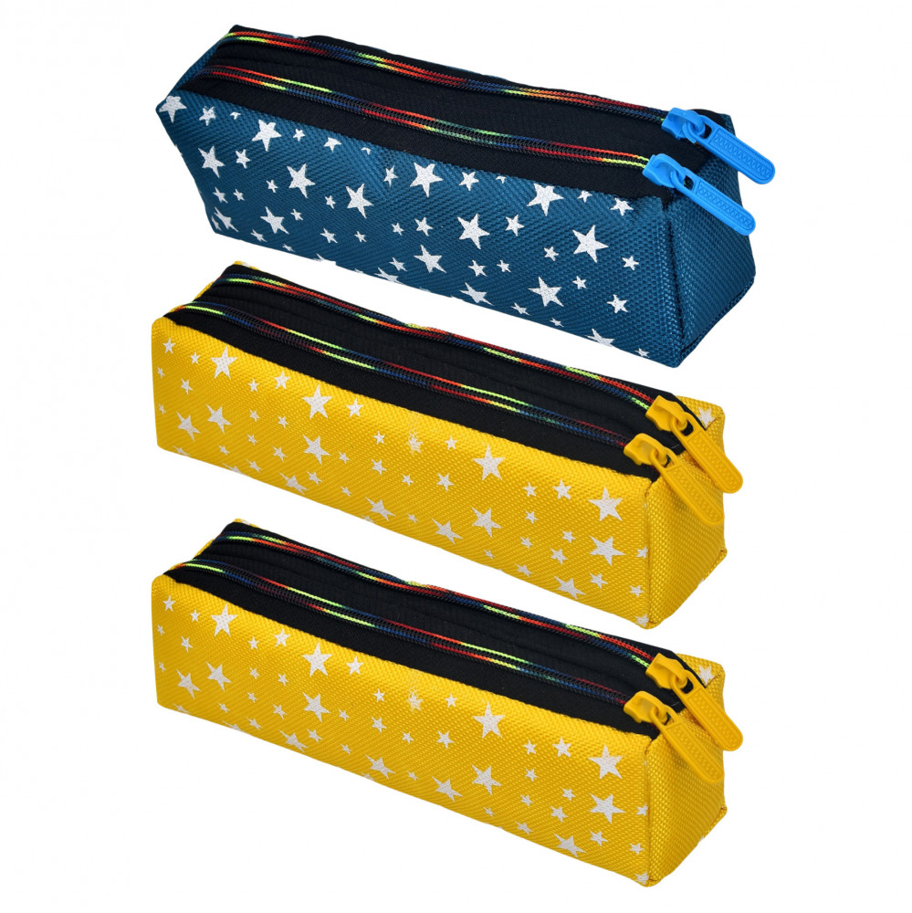 Kuber Industries Pencil Pouch | Rexine Stationary Pouch | Pencil Utility Pouch | School Pencil Case for Kids | Pen-Pencil Box for Kids | 2 Zipper Pencil Organizer | Star Pencil Pouch | Pack of 3 | Multi