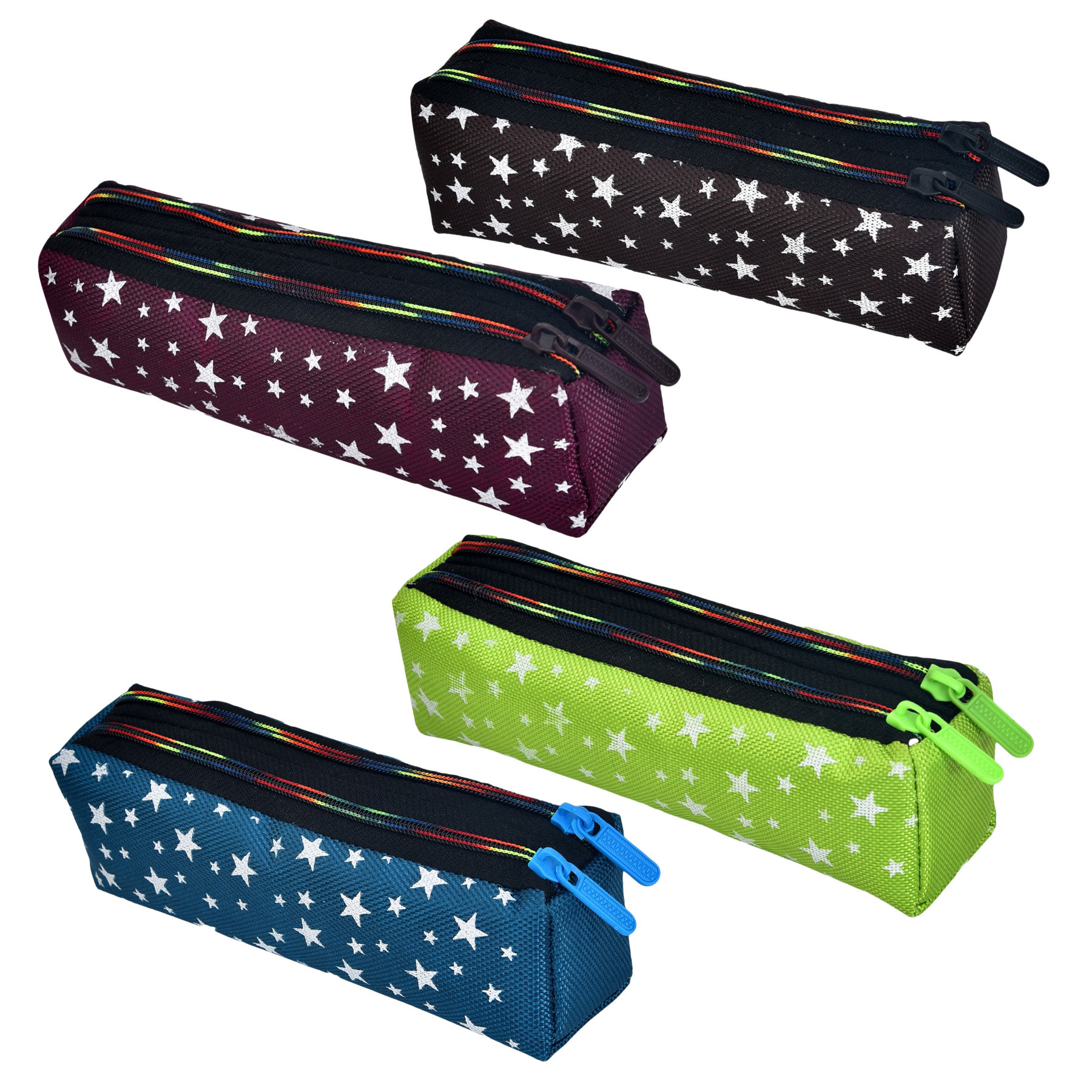 Kuber Industries Pencil Pouch | Rexine Stationary Pouch | Pencil Utility Pouch | School Pencil Case for Kids | Pen-Pencil Box for Kids | 2 Zipper Pencil Organizer | Star Pencil Pouch | Pack of 4 | Multi