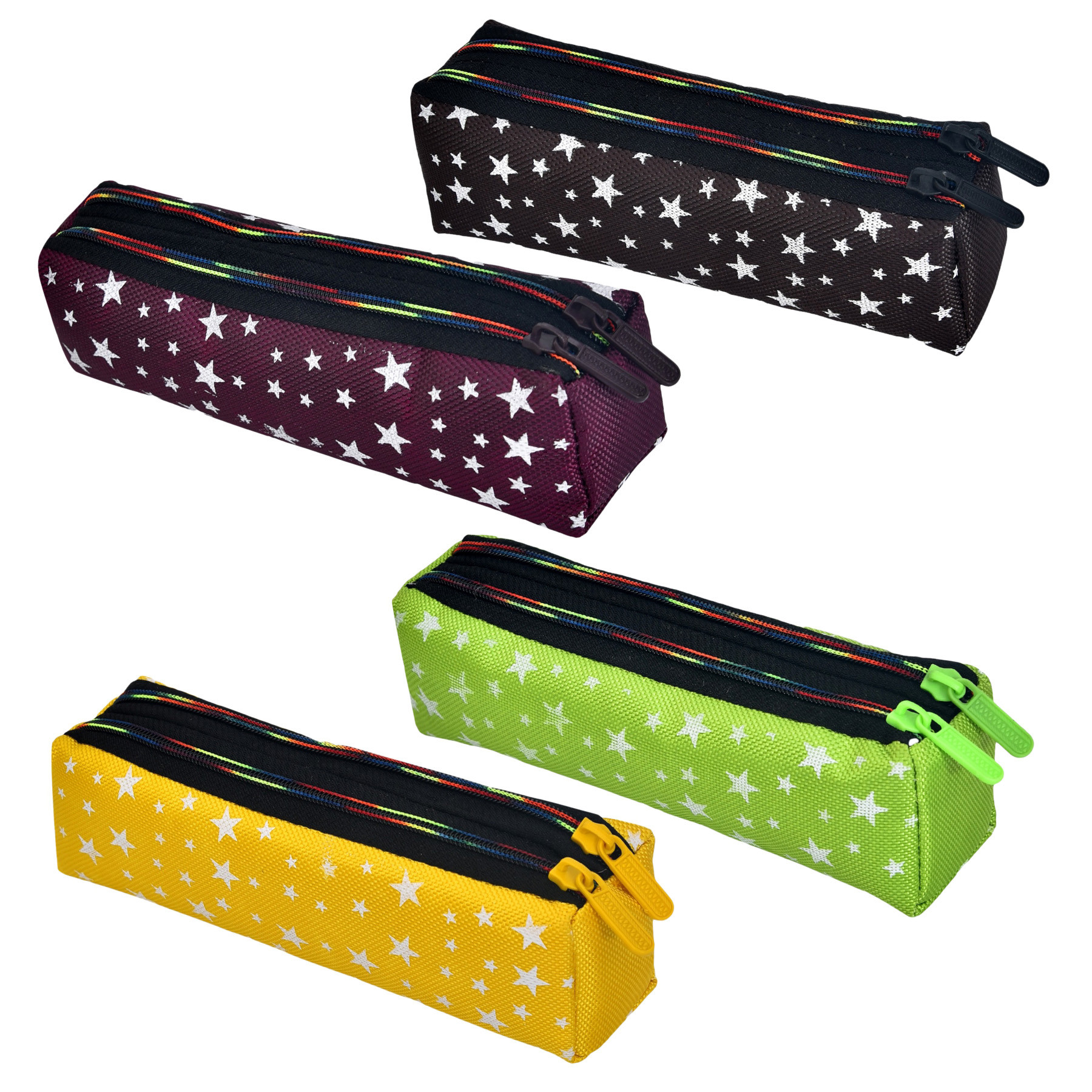 Kuber Industries Pencil Pouch | Rexine Stationary Pouch | Pencil Utility Pouch | School Pencil Case for Kids | Pen-Pencil Box for Kids | 2 Zipper Pencil Organizer | Star Pencil Pouch | Pack of 4 | Multi