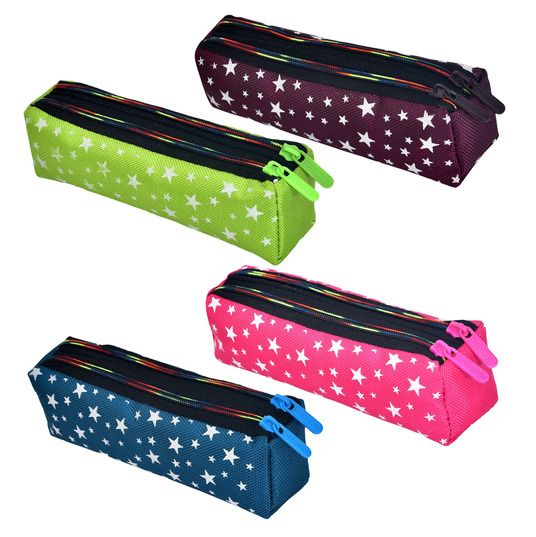 Kuber Industries Pencil Pouch | Rexine Stationary Pouch | Pencil Utility Pouch | School Pencil Case for Kids | Pen-Pencil Box for Kids | 2 Zipper Pencil Organizer | Star Pencil Pouch | Pack of 4 | Multi