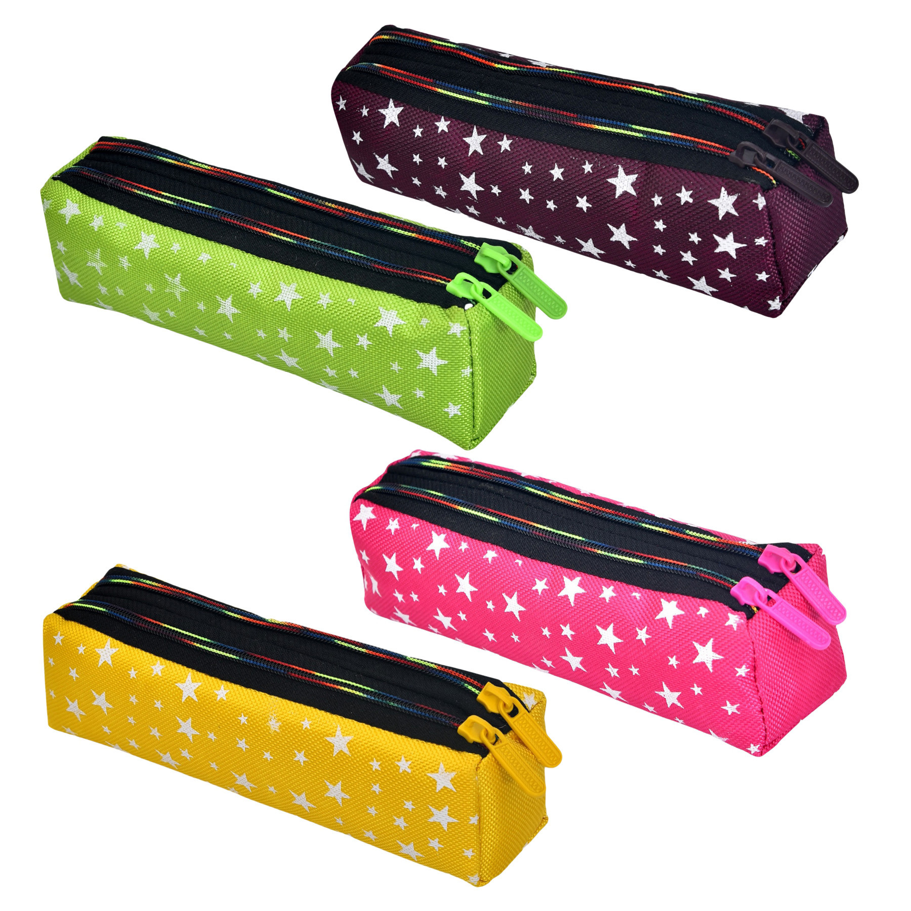 Kuber Industries Pencil Pouch | Rexine Stationary Pouch | Pencil Utility Pouch | School Pencil Case for Kids | Pen-Pencil Box for Kids | 2 Zipper Pencil Organizer | Star Pencil Pouch | Pack of 4 | Multi