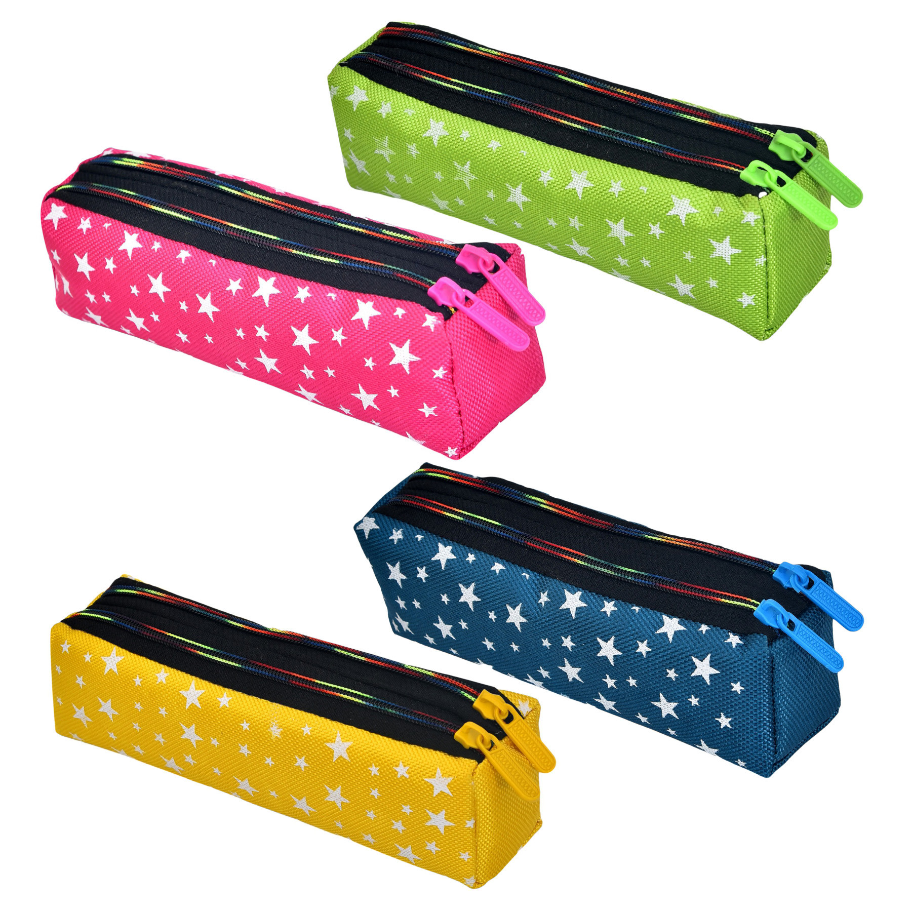 Kuber Industries Pencil Pouch | Rexine Stationary Pouch | Pencil Utility Pouch | School Pencil Case for Kids | Pen-Pencil Box for Kids | 2 Zipper Pencil Organizer | Star Pencil Pouch | Pack of 4 | Multi