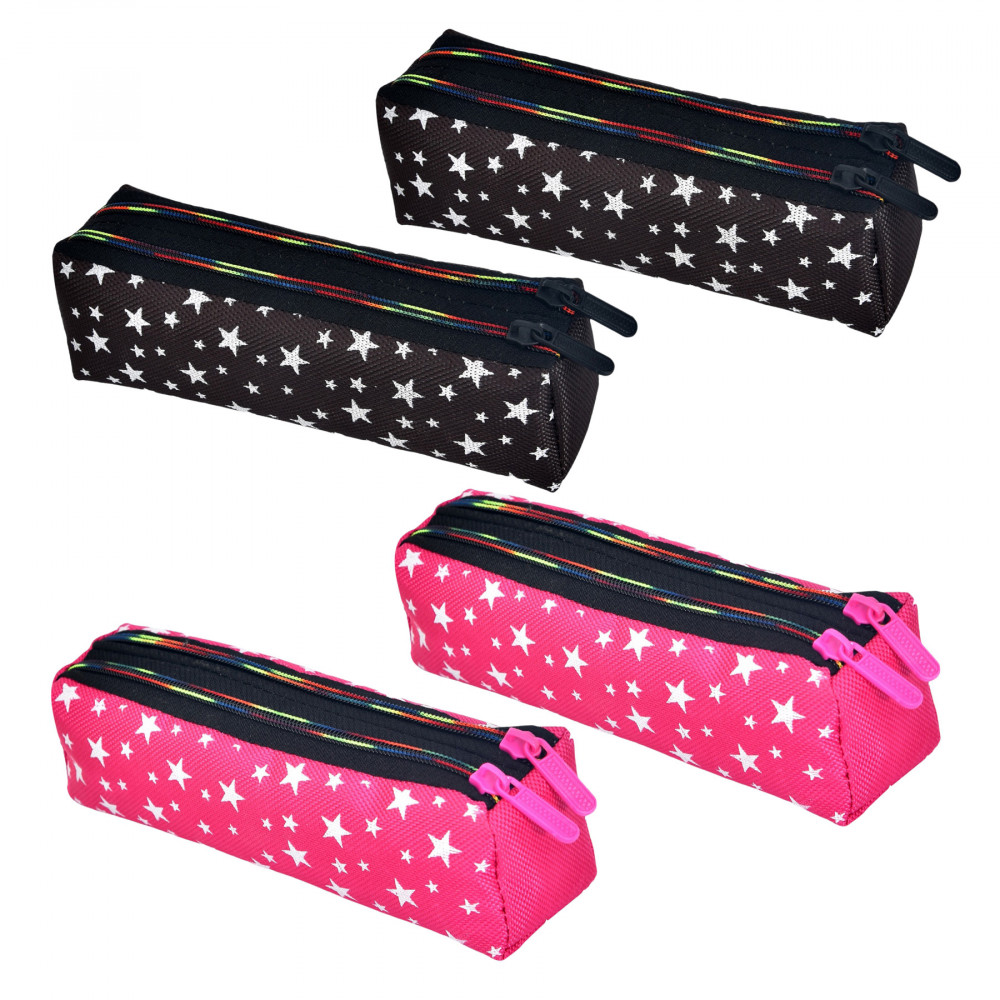 Kuber Industries Pencil Pouch | Rexine Stationary Pouch | Pencil Utility Pouch | School Pencil Case for Kids | Pen-Pencil Box for Kids | 2 Zipper Pencil Organizer | Star Pencil Pouch | Pack of 4 | Multi