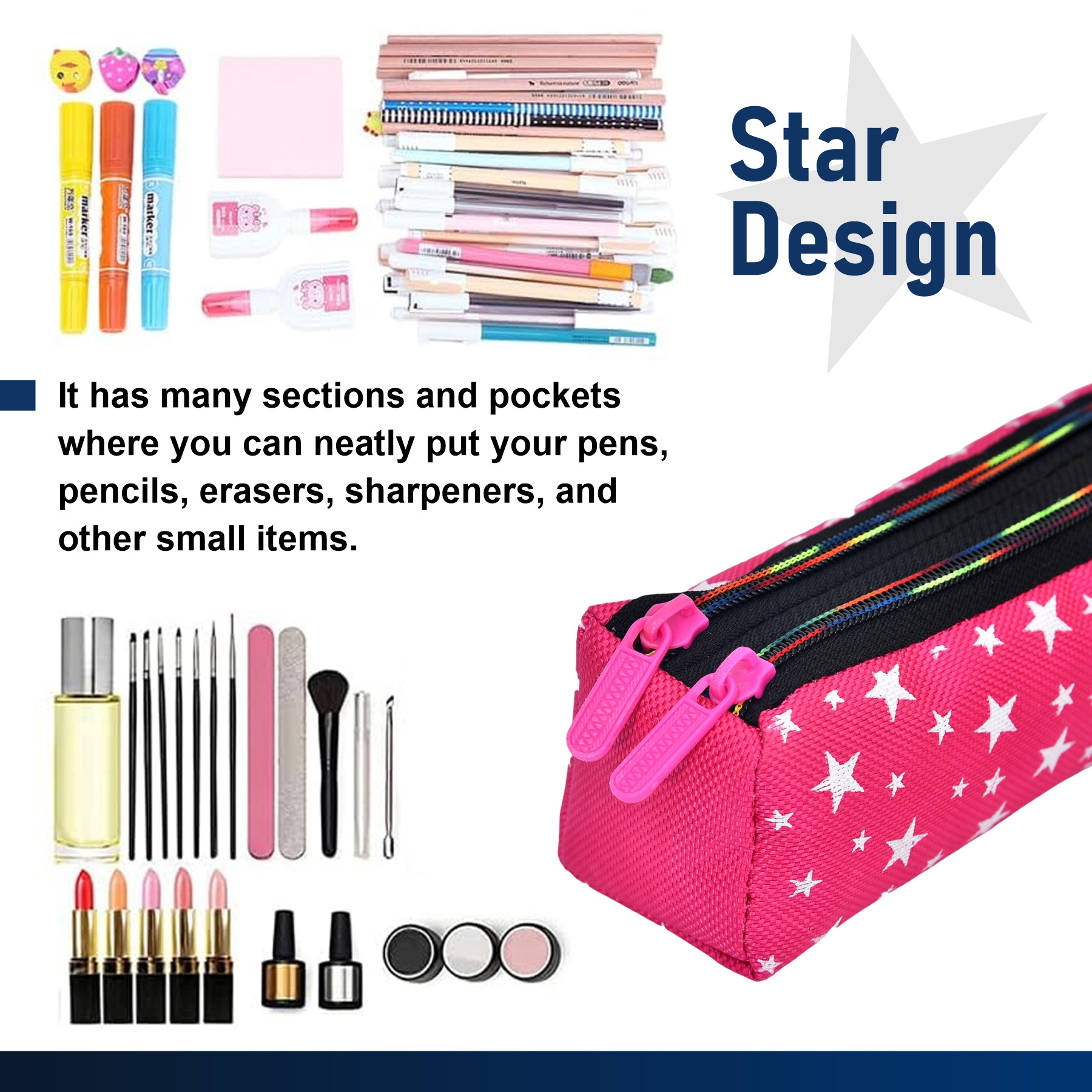 Kuber Industries Pencil Pouch | Rexine Stationary Pouch | Pencil Utility Pouch | School Pencil Case for Kids | Pen-Pencil Box for Kids | 2 Zipper Pencil Organizer | Star Pencil Pouch | Pack of 4 | Multi