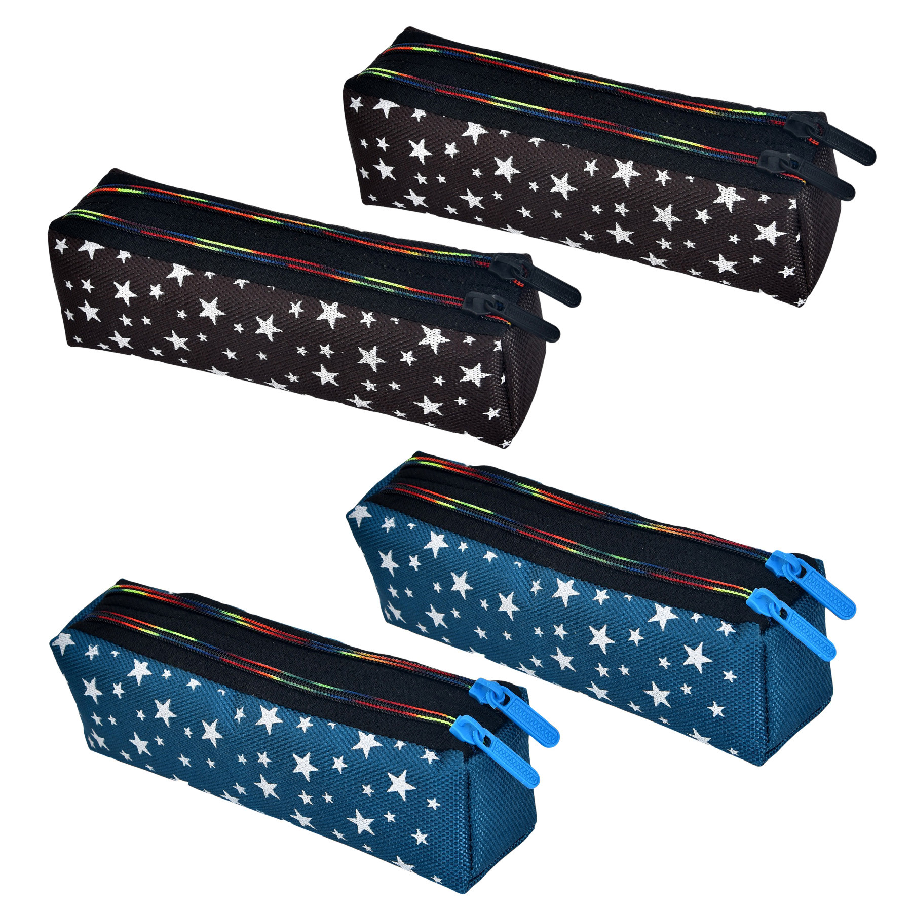 Kuber Industries Pencil Pouch | Rexine Stationary Pouch | Pencil Utility Pouch | School Pencil Case for Kids | Pen-Pencil Box for Kids | 2 Zipper Pencil Organizer | Star Pencil Pouch | Pack of 4 | Multi