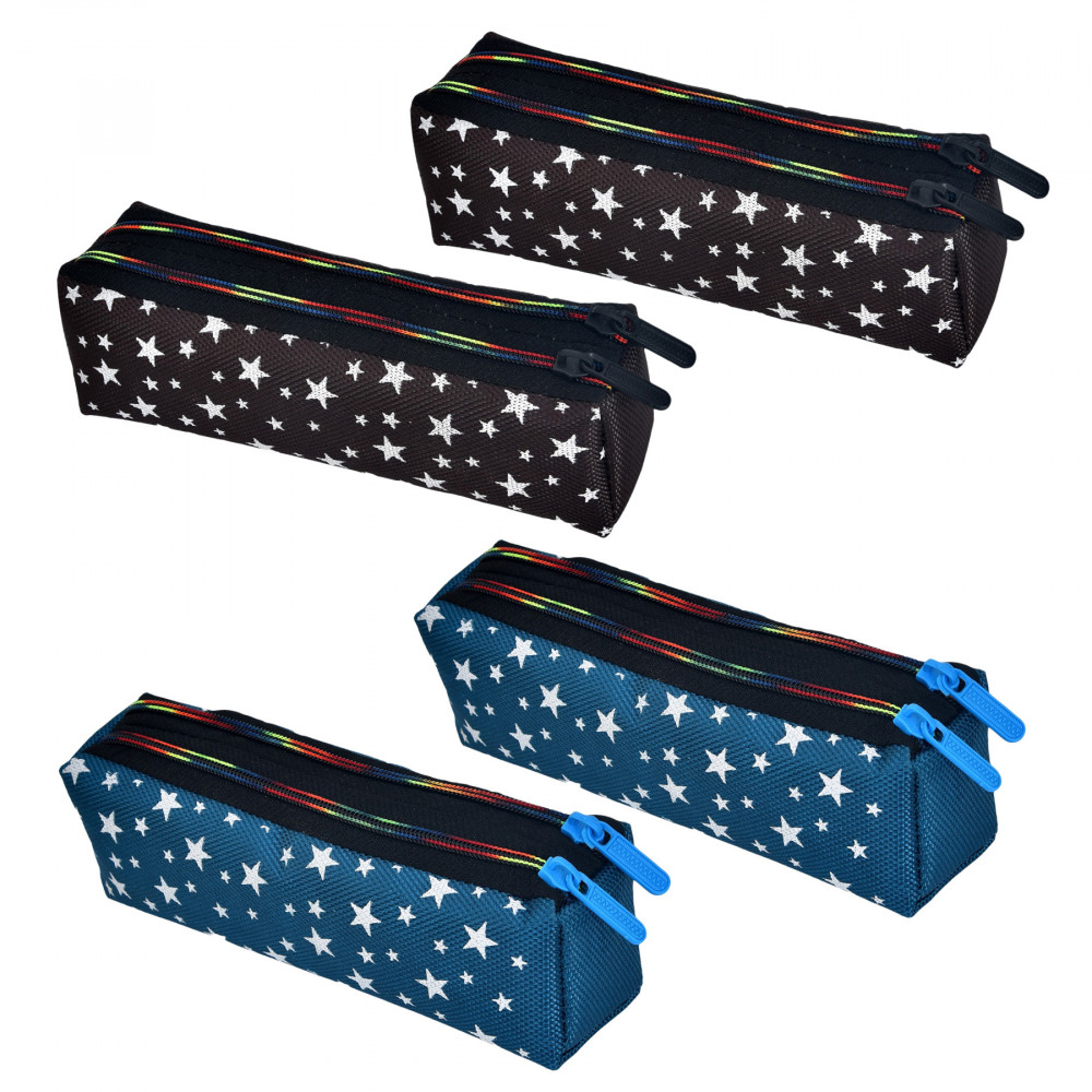 Kuber Industries Pencil Pouch | Rexine Stationary Pouch | Pencil Utility Pouch | School Pencil Case for Kids | Pen-Pencil Box for Kids | 2 Zipper Pencil Organizer | Star Pencil Pouch | Pack of 4 | Multi