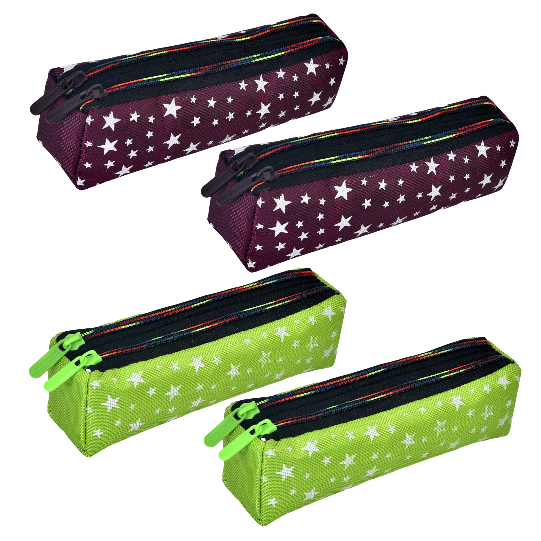 Kuber Industries Pencil Pouch | Rexine Stationary Pouch | Pencil Utility Pouch | School Pencil Case for Kids | Pen-Pencil Box for Kids | 2 Zipper Pencil Organizer | Star Pencil Pouch | Pack of 4 | Multi