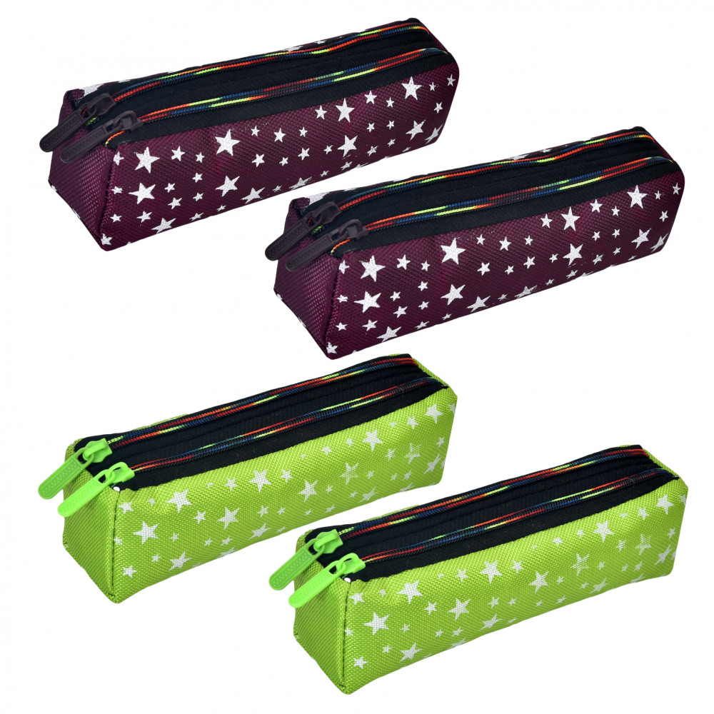 Kuber Industries Pencil Pouch | Rexine Stationary Pouch | Pencil Utility Pouch | School Pencil Case for Kids | Pen-Pencil Box for Kids | 2 Zipper Pencil Organizer | Star Pencil Pouch | Pack of 4 | Multi
