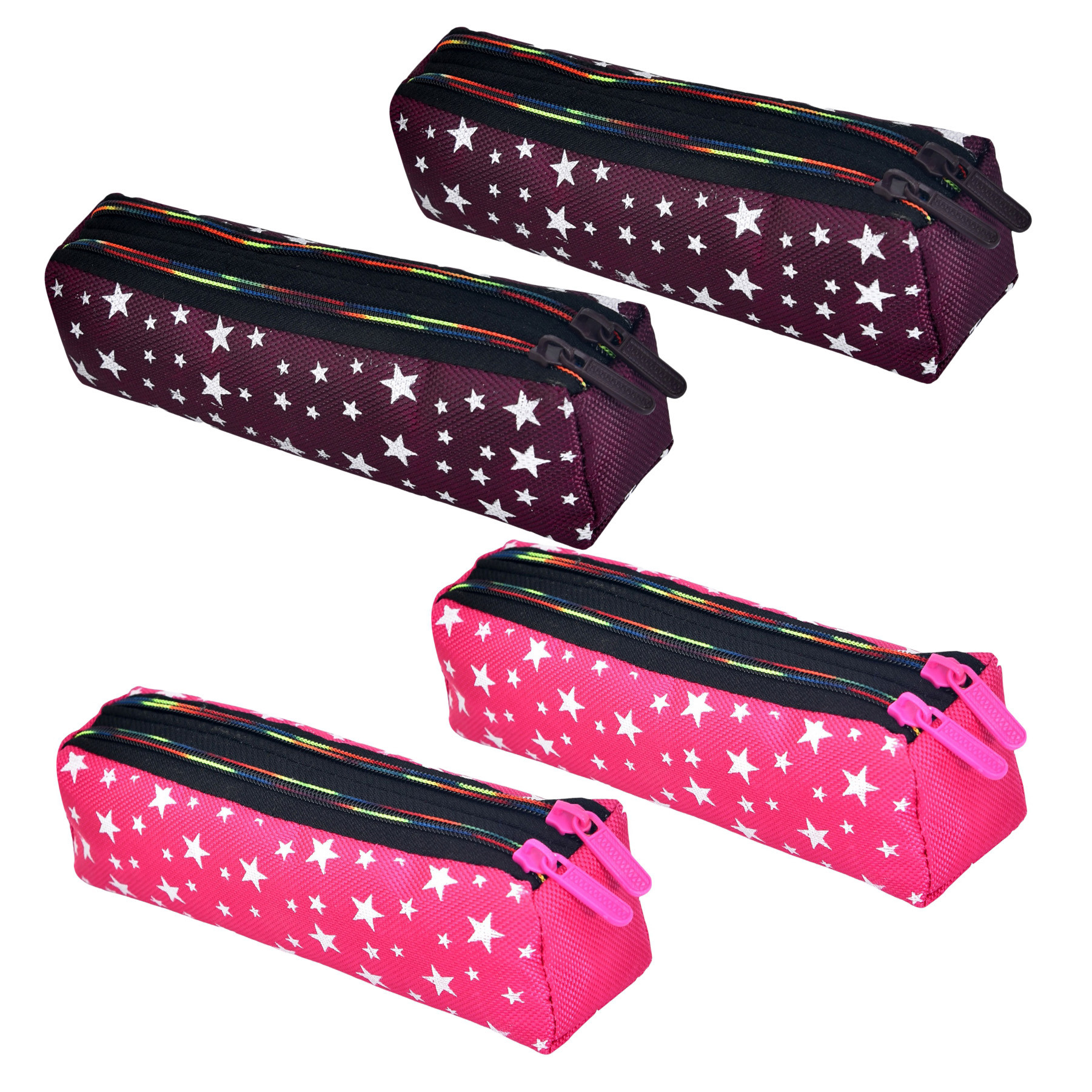 Kuber Industries Pencil Pouch | Rexine Stationary Pouch | Pencil Utility Pouch | School Pencil Case for Kids | Pen-Pencil Box for Kids | 2 Zipper Pencil Organizer | Star Pencil Pouch | Pack of 4 | Multi