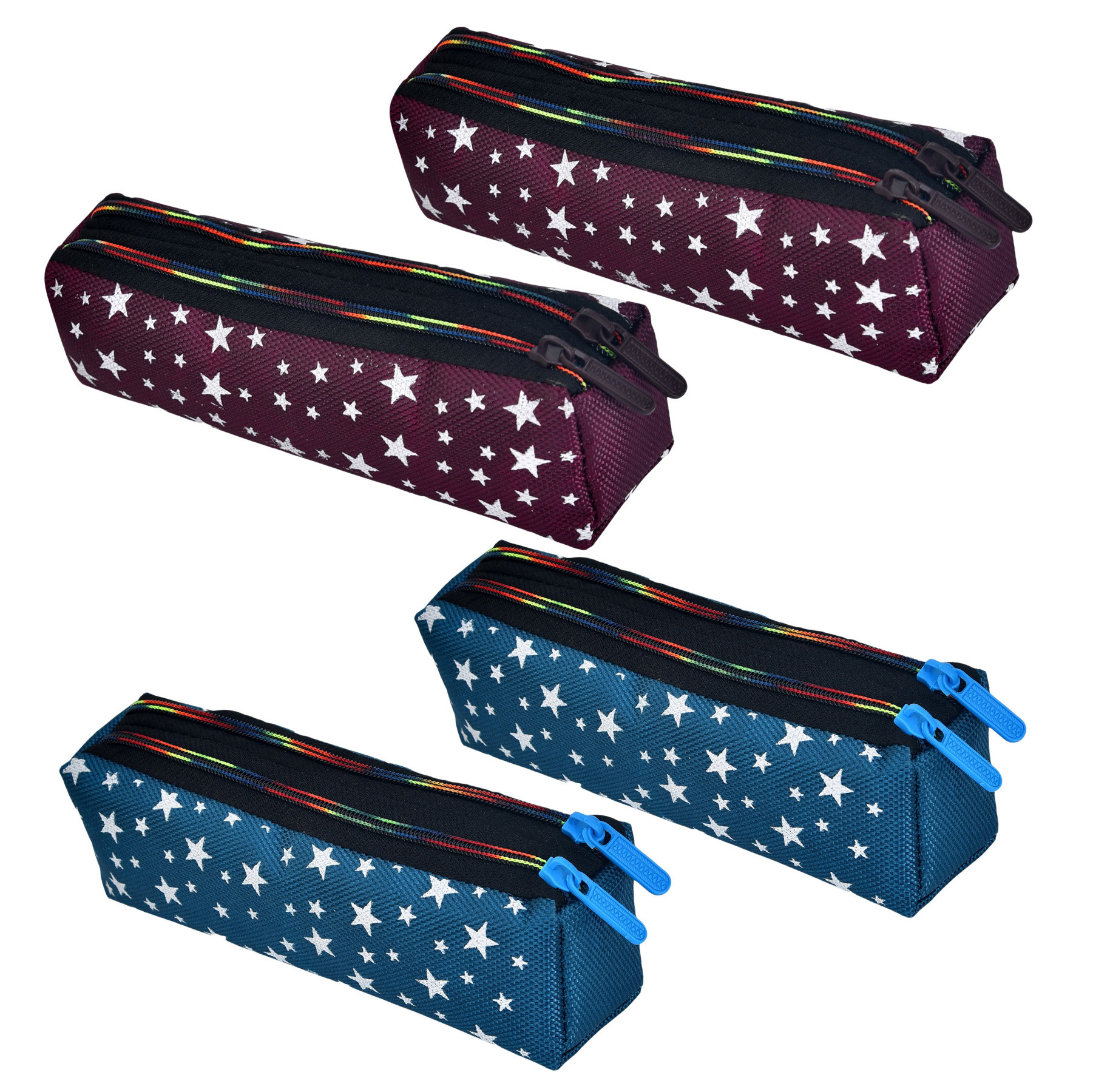 Kuber Industries Pencil Pouch | Rexine Stationary Pouch | Pencil Utility Pouch | School Pencil Case for Kids | Pen-Pencil Box for Kids | 2 Zipper Pencil Organizer | Star Pencil Pouch | Pack of 4 | Multi