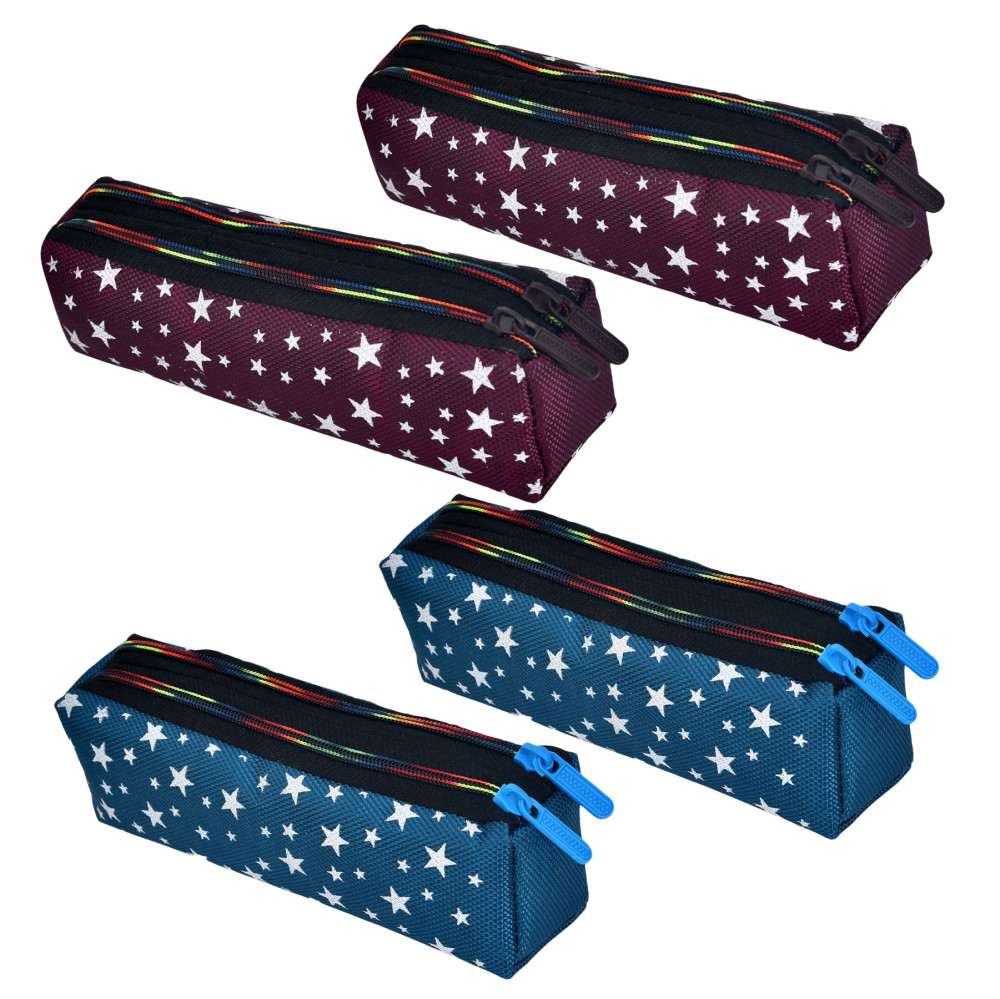 Kuber Industries Pencil Pouch | Rexine Stationary Pouch | Pencil Utility Pouch | School Pencil Case for Kids | Pen-Pencil Box for Kids | 2 Zipper Pencil Organizer | Star Pencil Pouch | Pack of 4 | Multi