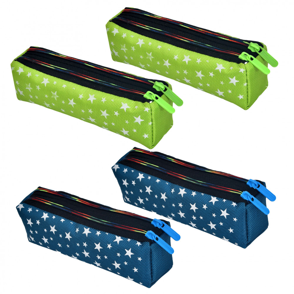 Kuber Industries Pencil Pouch | Rexine Stationary Pouch | Pencil Utility Pouch | School Pencil Case for Kids | Pen-Pencil Box for Kids | 2 Zipper Pencil Organizer | Star Pencil Pouch | Pack of 4 | Multi