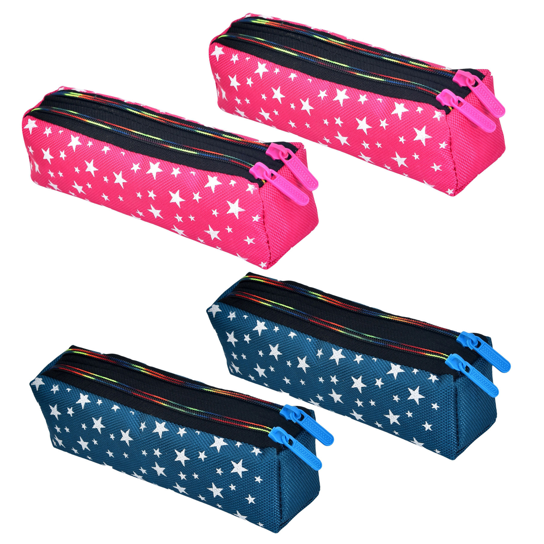 Kuber Industries Pencil Pouch | Rexine Stationary Pouch | Pencil Utility Pouch | School Pencil Case for Kids | Pen-Pencil Box for Kids | 2 Zipper Pencil Organizer | Star Pencil Pouch | Pack of 4 | Multi