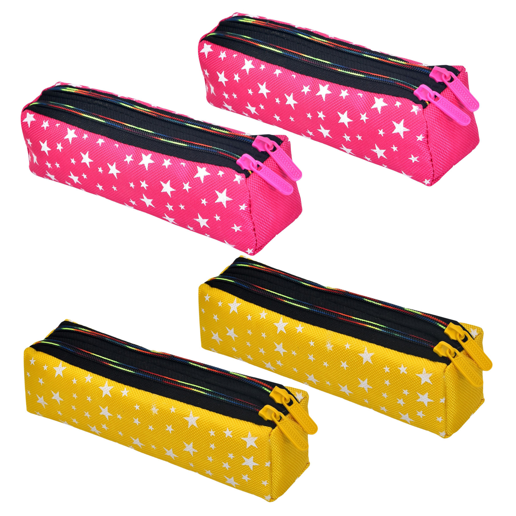 Kuber Industries Pencil Pouch | Rexine Stationary Pouch | Pencil Utility Pouch | School Pencil Case for Kids | Pen-Pencil Box for Kids | 2 Zipper Pencil Organizer | Star Pencil Pouch | Pack of 4 | Multi