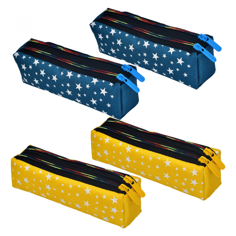 Kuber Industries Pencil Pouch | Rexine Stationary Pouch | Pencil Utility Pouch | School Pencil Case for Kids | Pen-Pencil Box for Kids | 2 Zipper Pencil Organizer | Star Pencil Pouch | Pack of 4 | Multi