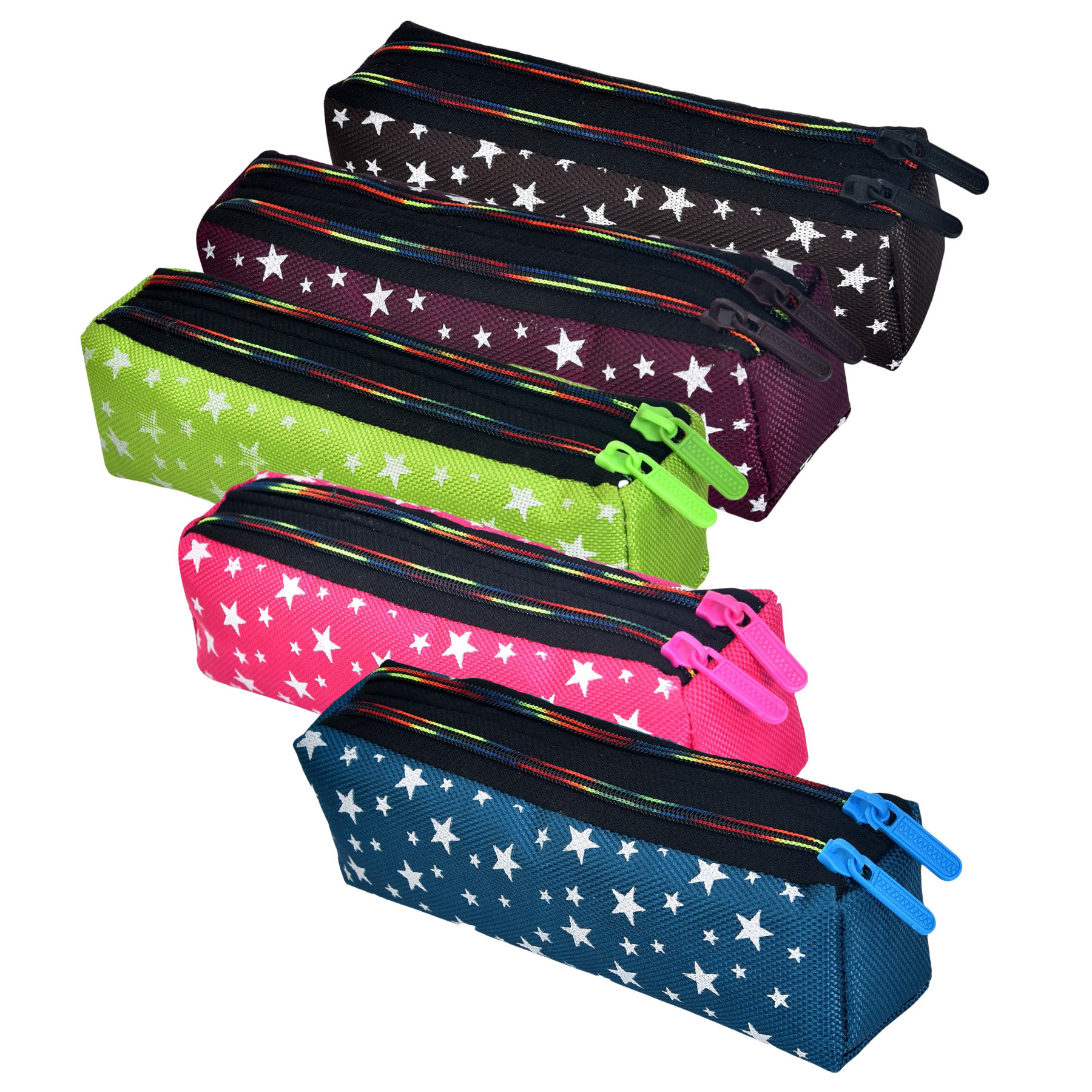 Kuber Industries Pencil Pouch | Rexine Stationary Pouch | Pencil Utility Pouch | School Pencil Case for Kids | Pen-Pencil Box for Kids | 2 Zipper Pencil Organizer | Star Pencil Pouch | Pack of 5 | Multi