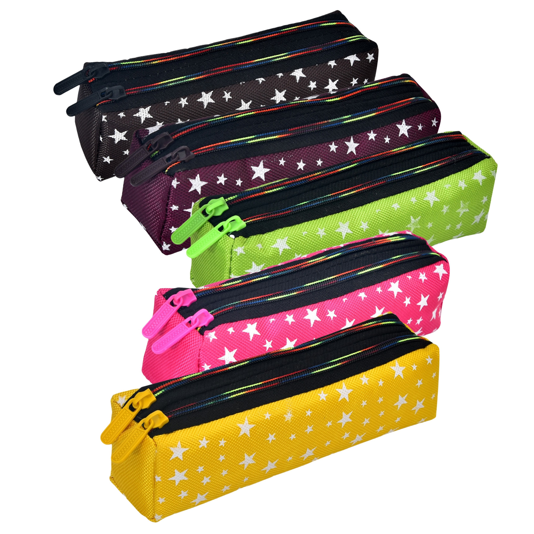 Kuber Industries Pencil Pouch | Rexine Stationary Pouch | Pencil Utility Pouch | School Pencil Case for Kids | Pen-Pencil Box for Kids | 2 Zipper Pencil Organizer | Star Pencil Pouch | Pack of 5 | Multi